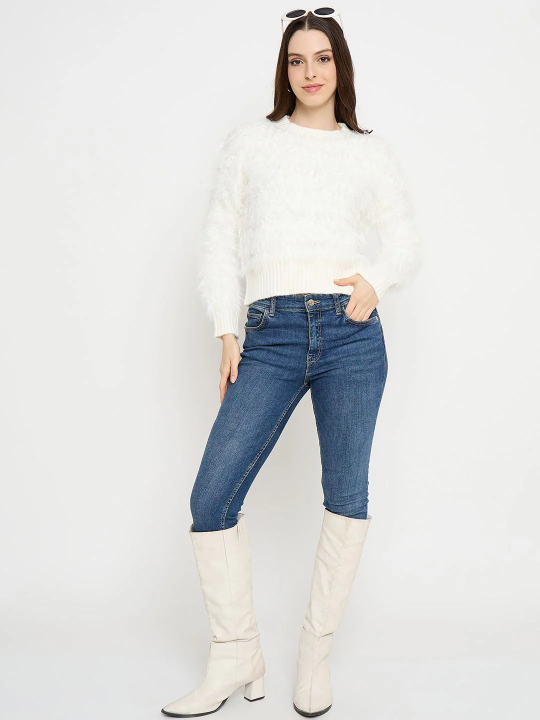 Madame Faux Fur Textured Pullover Off White Sweater - Image 2