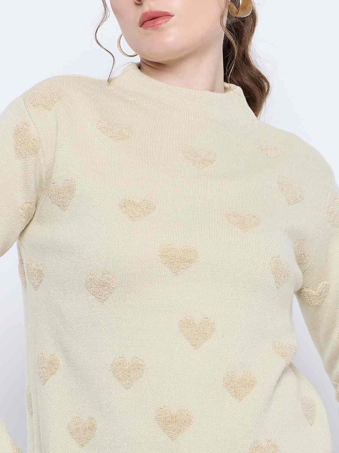 Madame Graphic Print Mock Neck Beige Sweater - Image 7