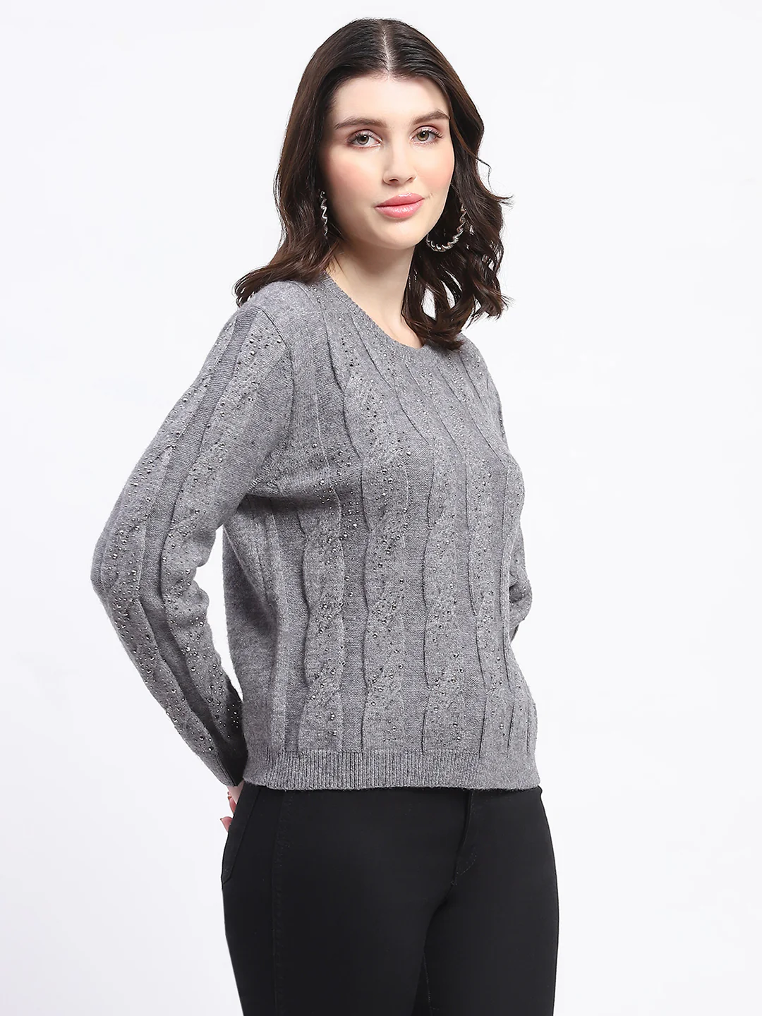 Madame Grey Cable Knit Sweater - Image 3
