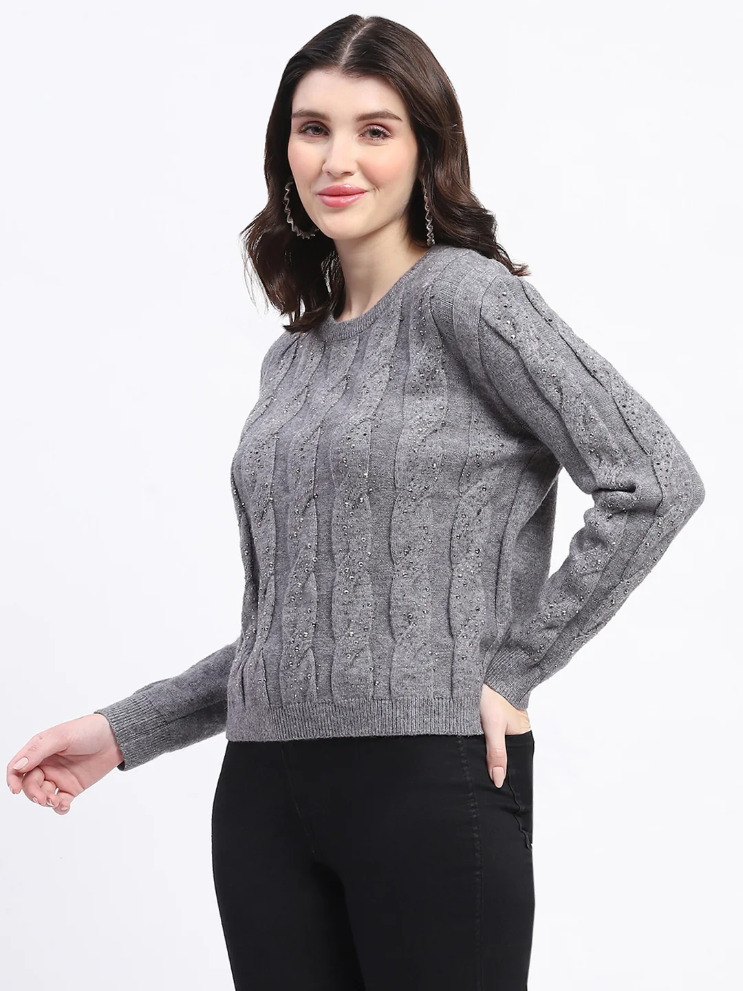 Madame Grey Cable Knit Sweater - Image 4