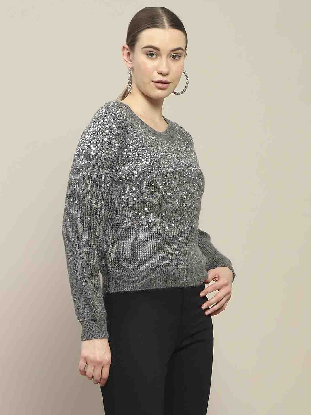 Madame Sequin Adorned Dark Grey Sweater - Image 4