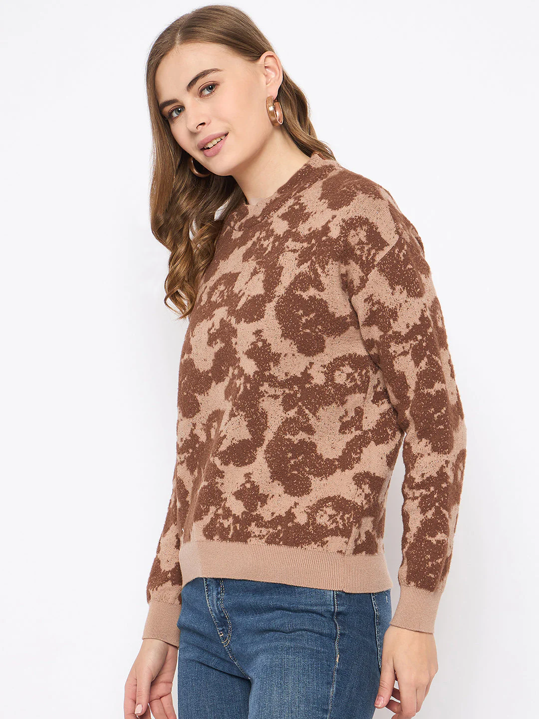 Madame Printed Crew Neck Tan Sweater - Image 5
