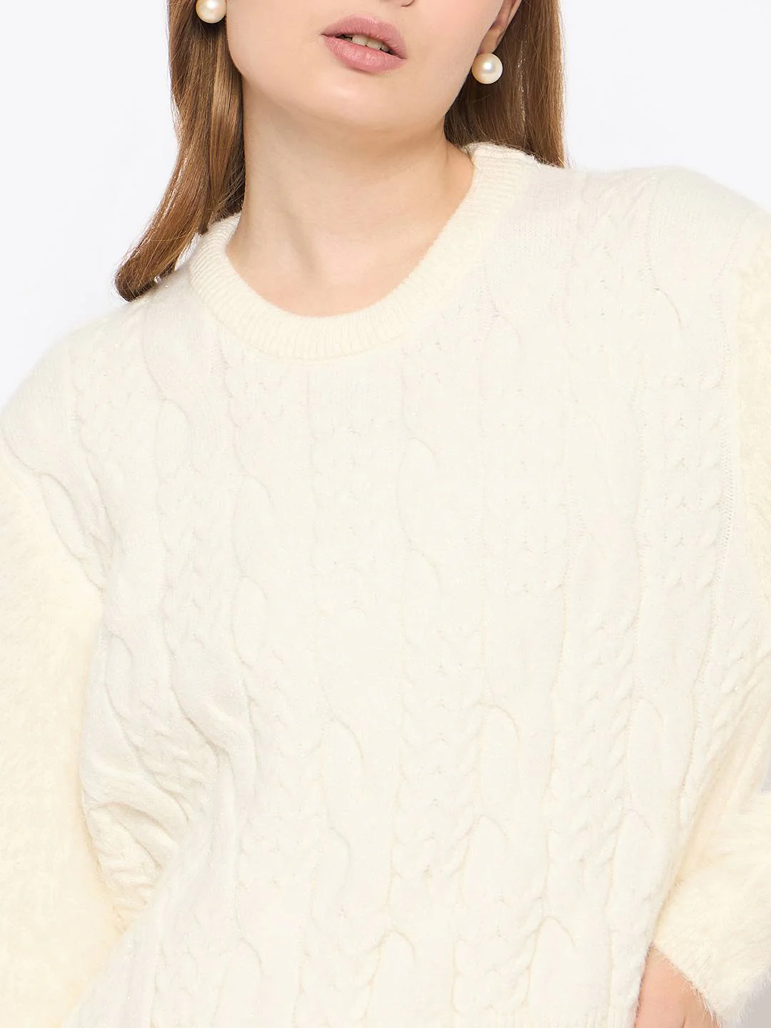 Madame Cable Knit Full Sleeve Off White Sweater - Image 7