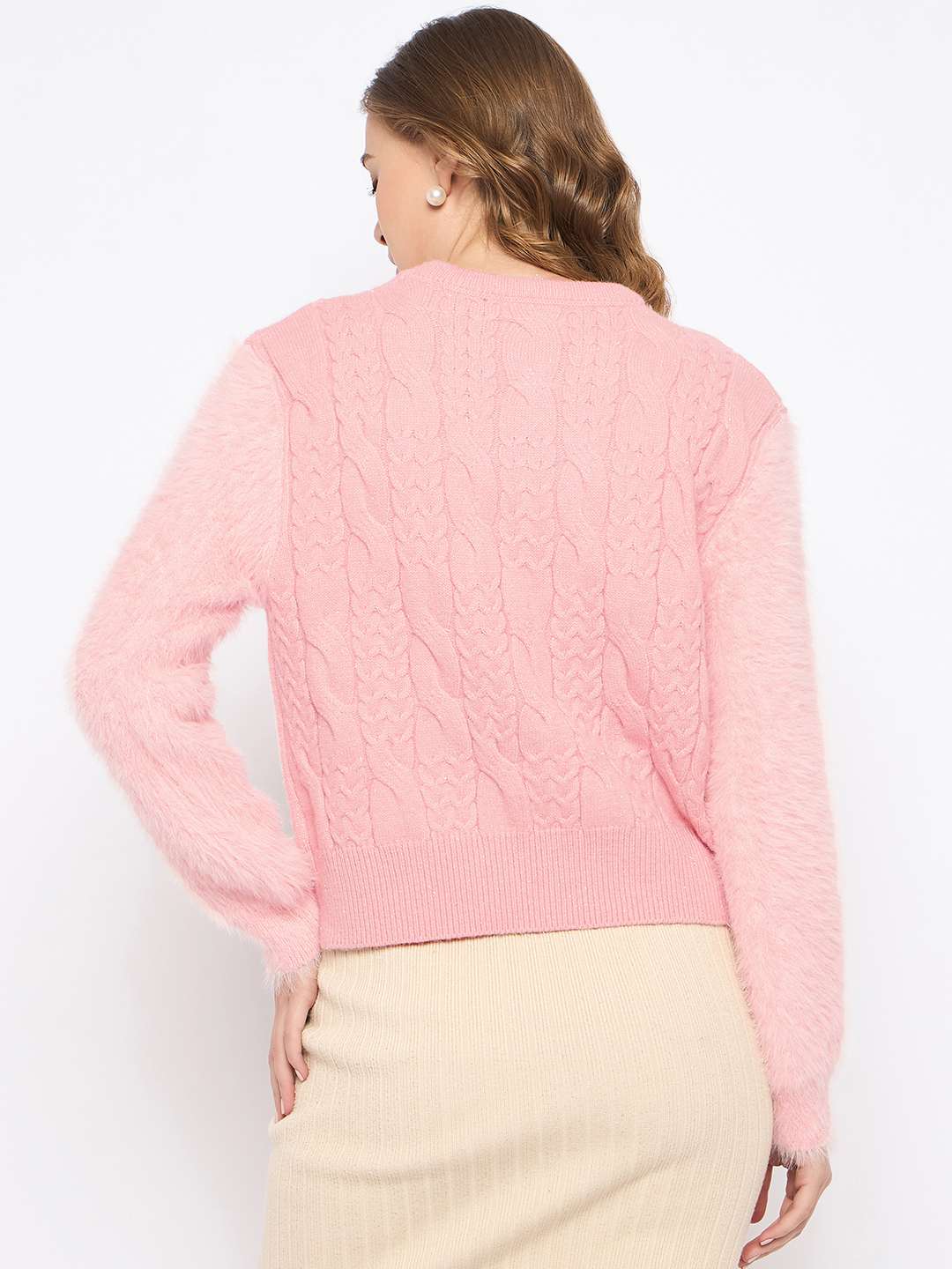 Madame Cable Knit Solid Peach Sweater - Image 6
