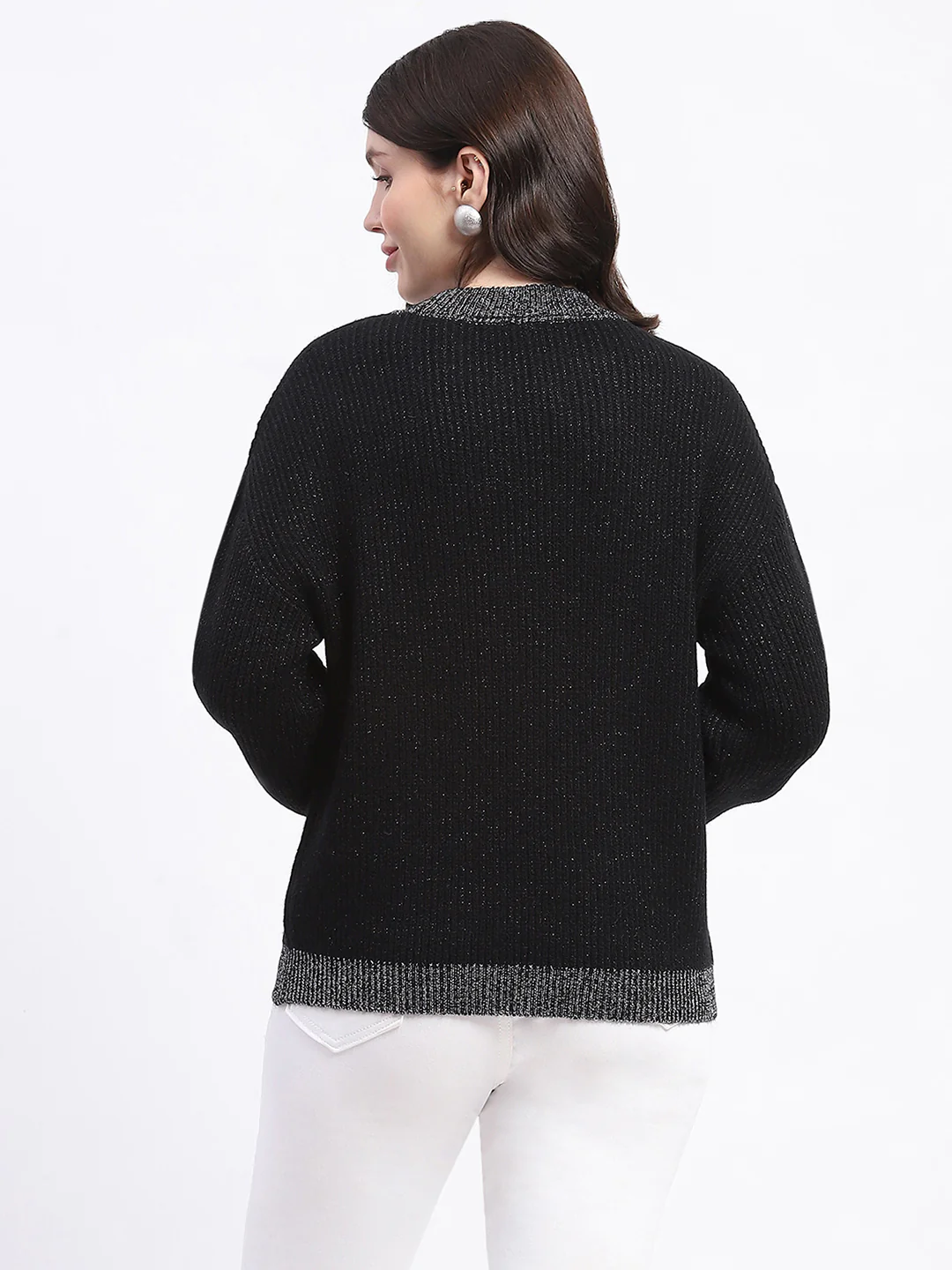 Madame Color Accented Black Buttoned Sweater - Image 6