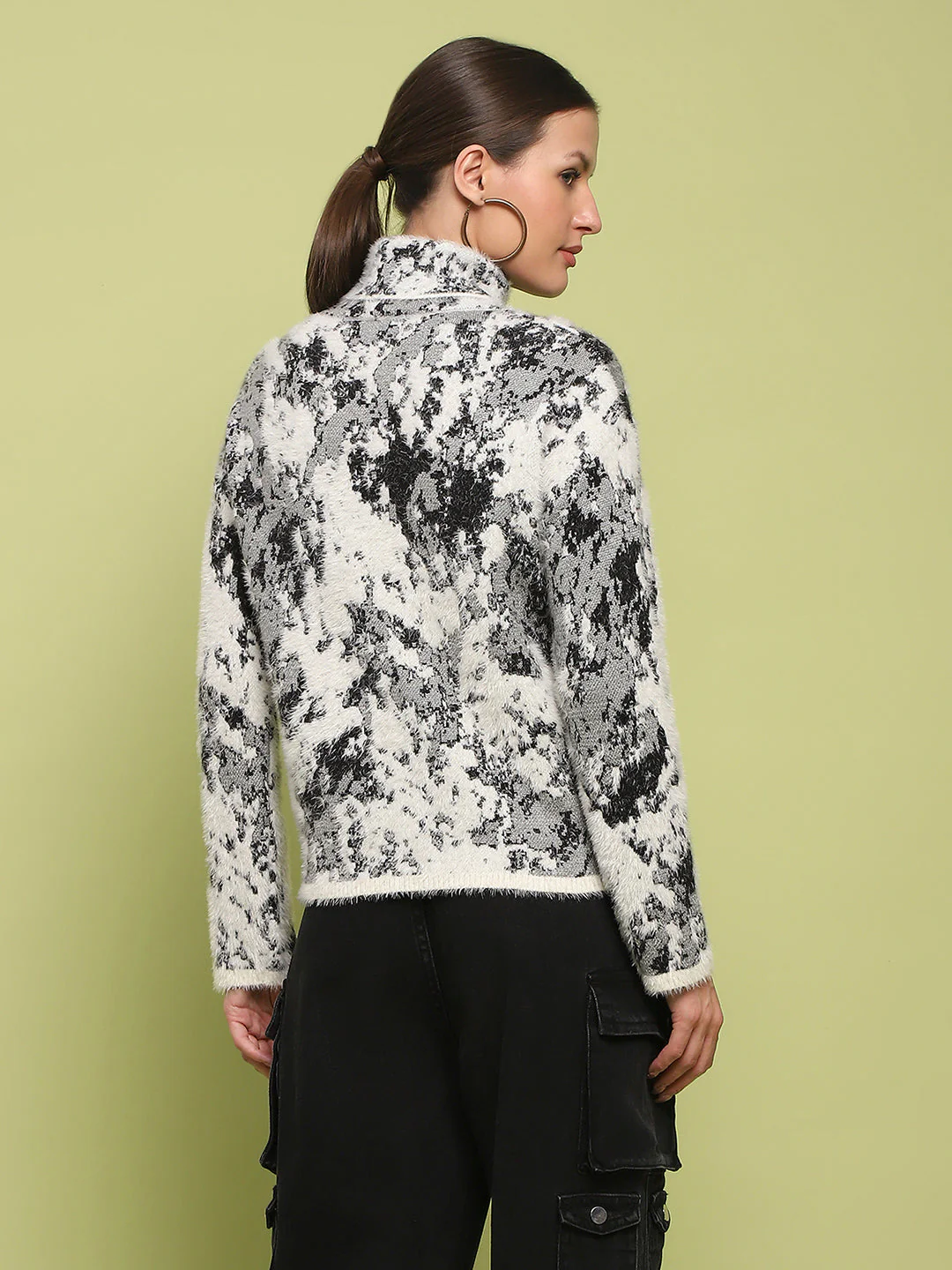 Madame Abstract Print Mock Neck Off White Sweater - Image 6