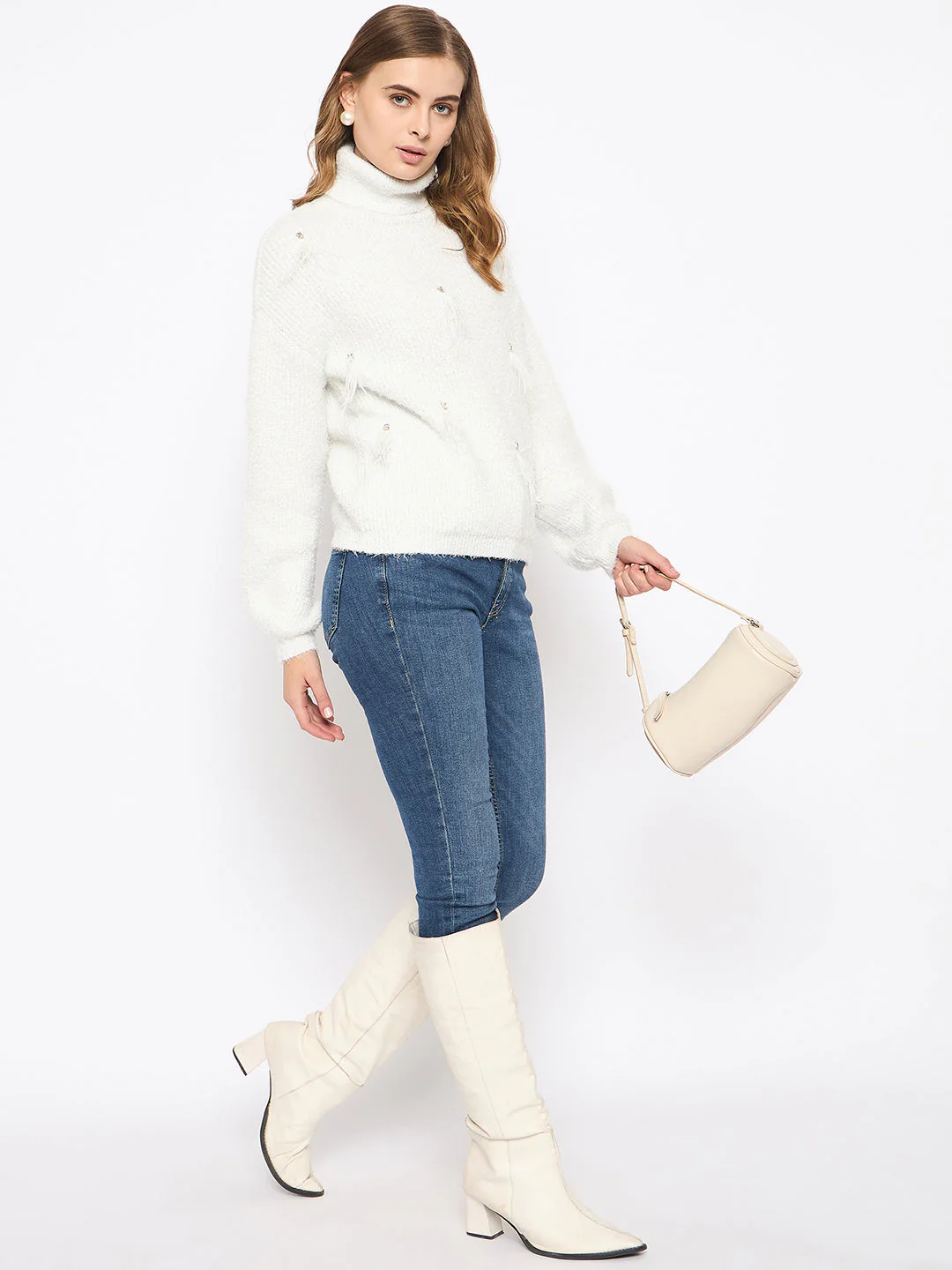 Madame Embellished Turtleneck Off White Sweater - Image 2