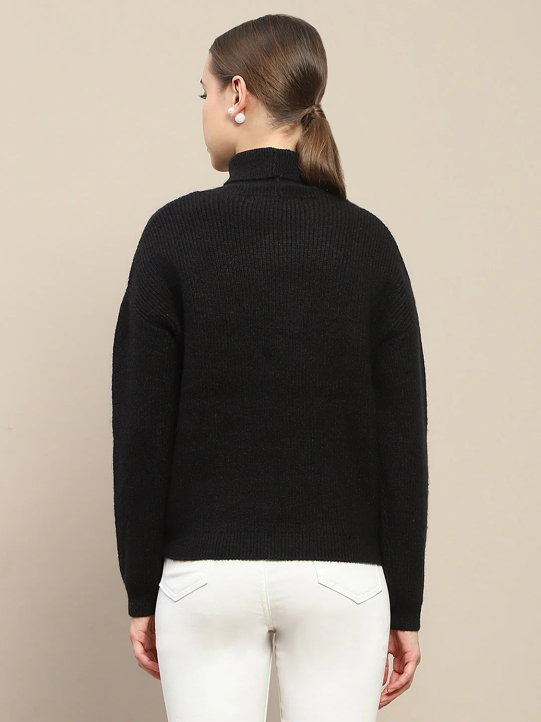 Madame Self Design Black Turtleneck Sweater - Image 6
