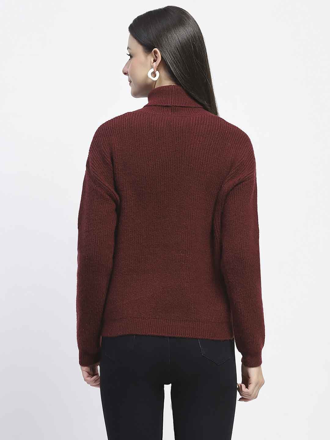 Madame Self Design Wine Red Turtleneck Sweater - Image 6