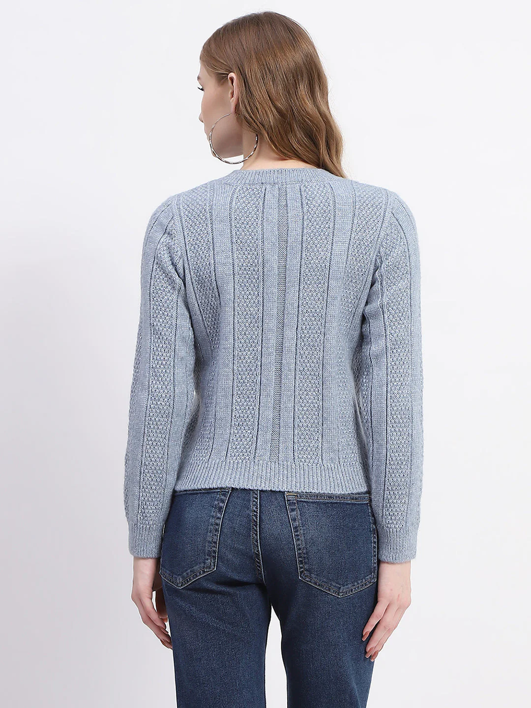 Madame Rib Neck Blue Knitted Sweater - Image 5