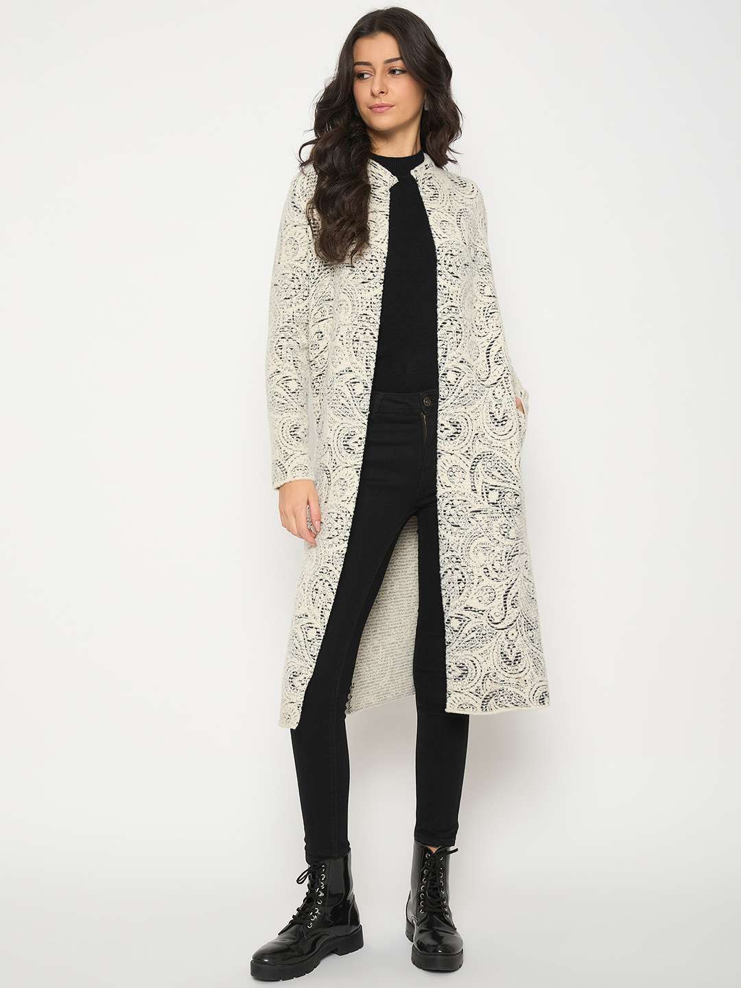 Madame Abstract Print Off White Long Shrug - Image 3