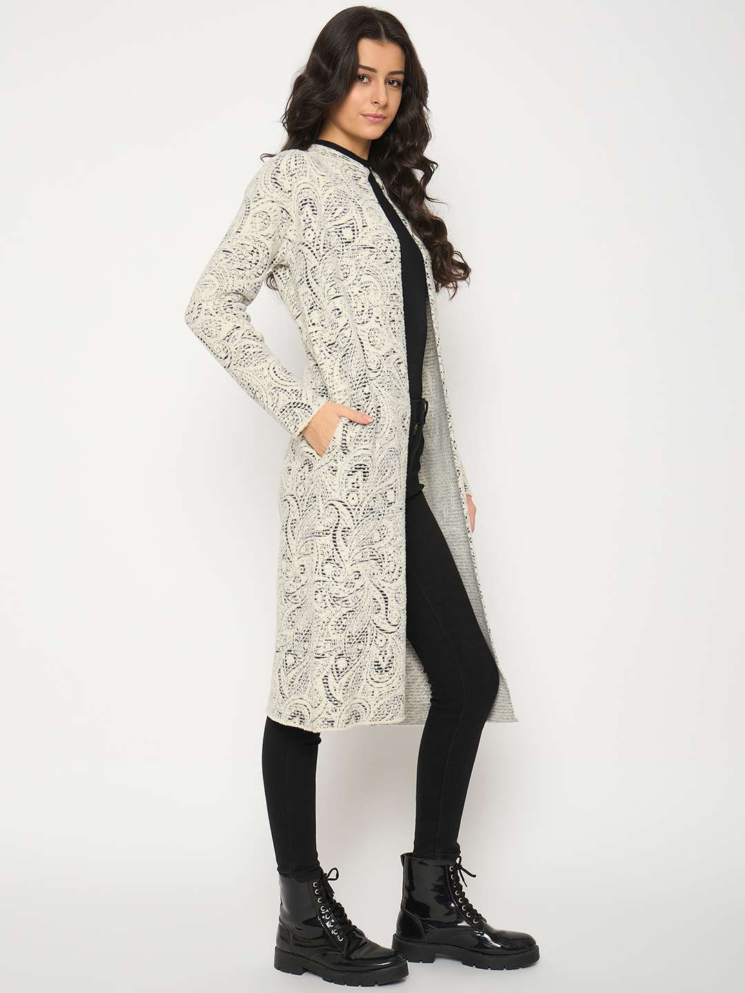 Madame Abstract Print Off White Long Shrug - Image 4