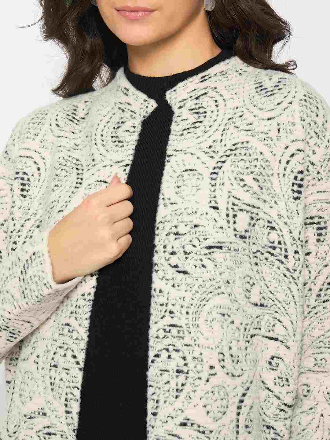 Madame Abstract Print Off White Long Shrug - Image 7