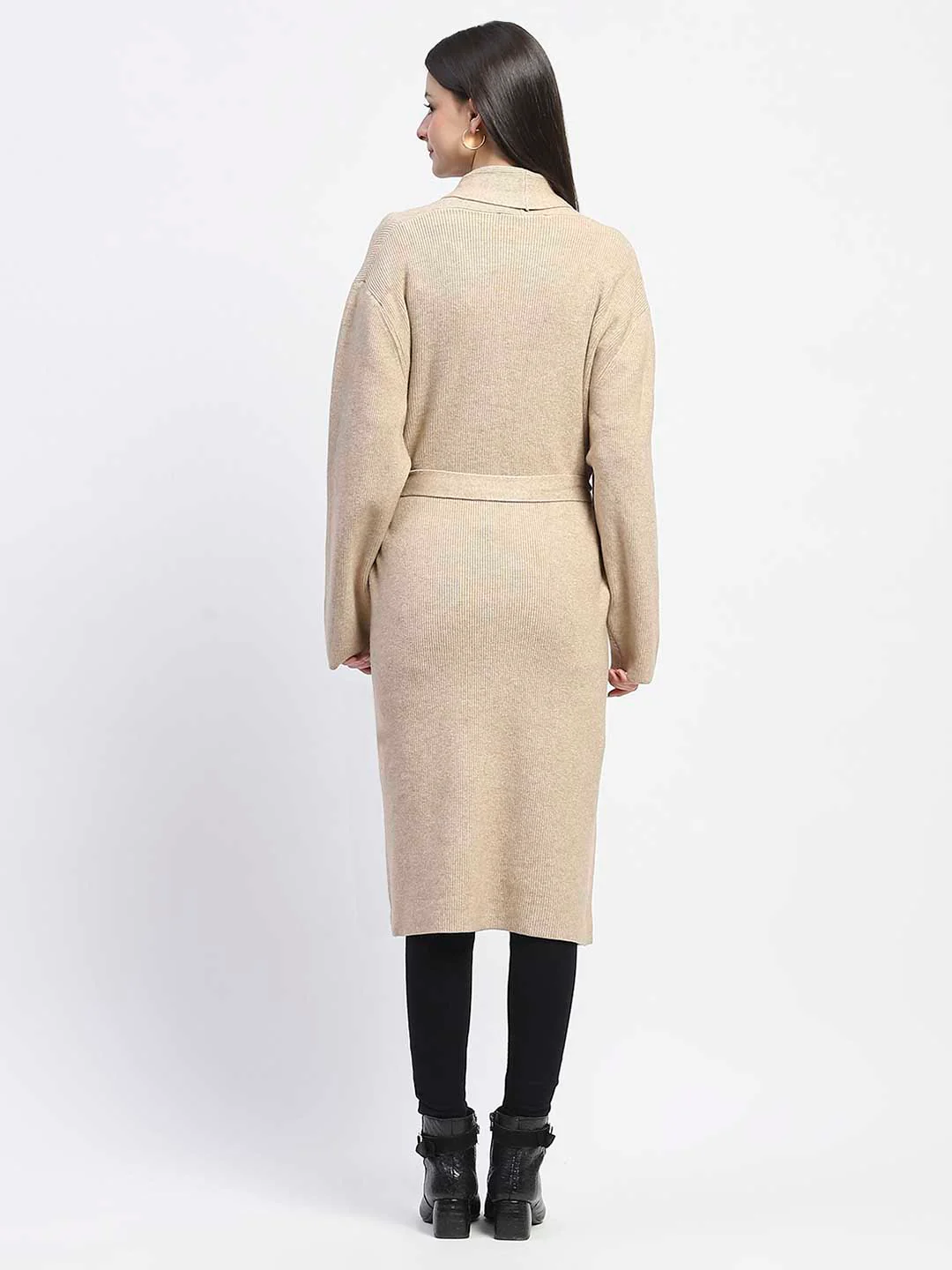 Madame Shawl Collared Camel Brown Long Shrug - Image 6