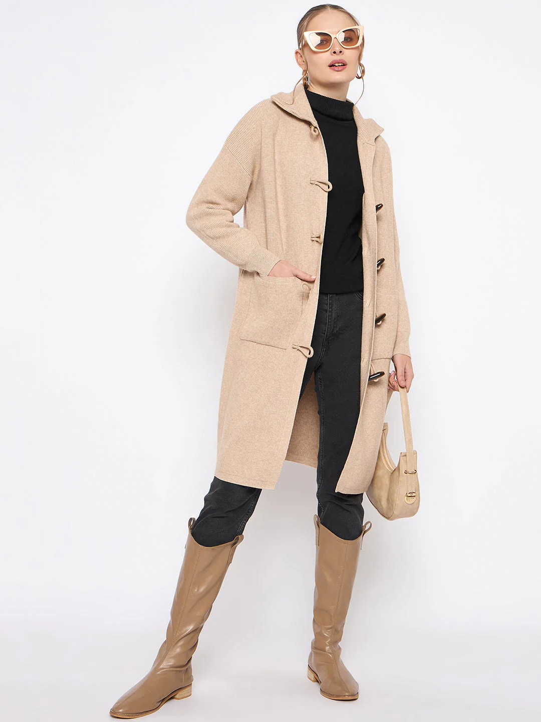 Madame Mock Neck Duffle Solid Offf White Shrug