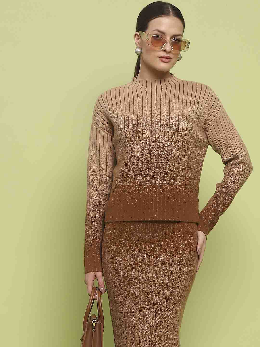 Madame Color Gradient Camel Top and Skirt Ensemble - Image 2