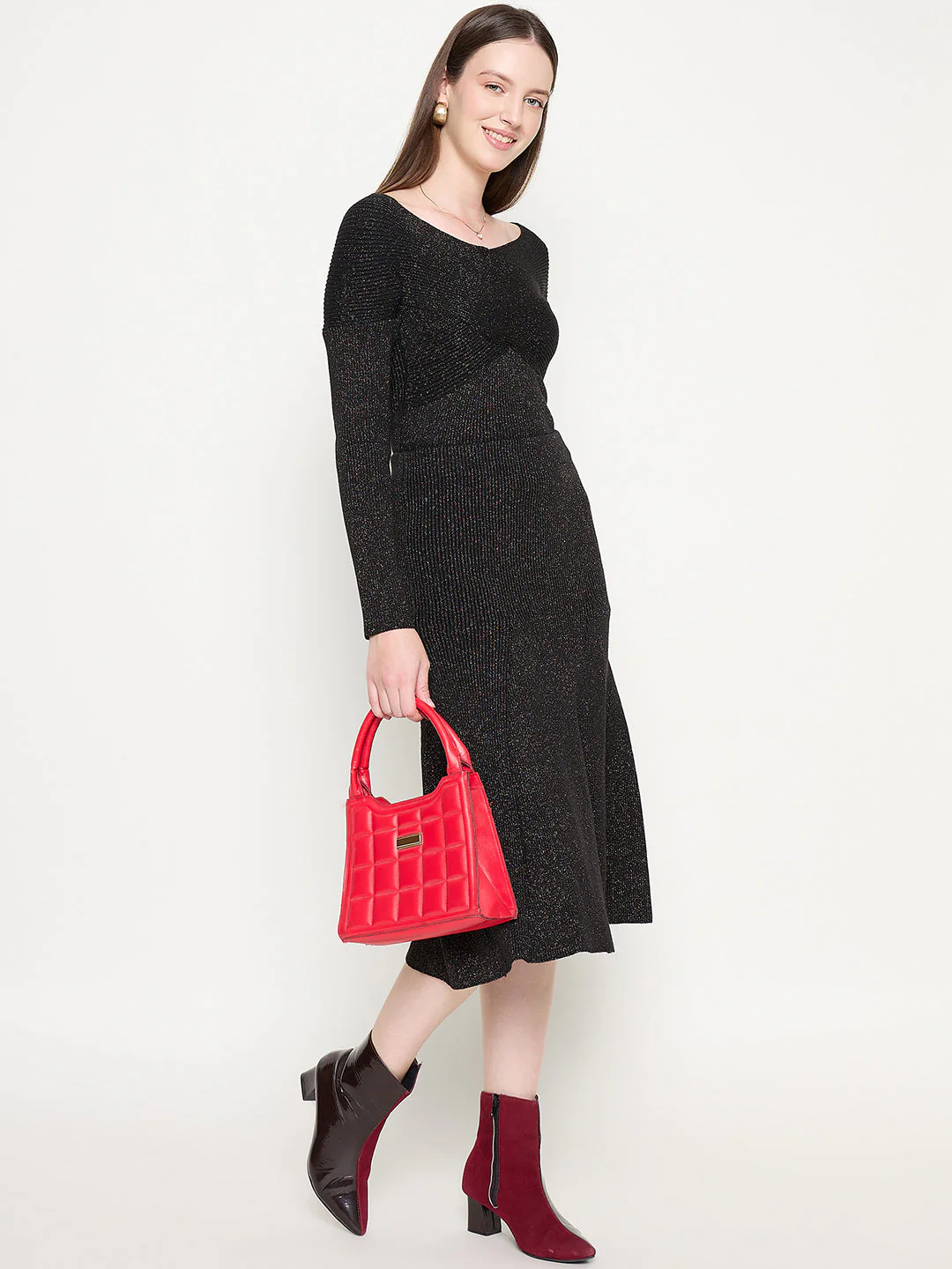 Madame Black Shimmer Detailed Off Shoulder Top and Skirt Ensemble - Image 3