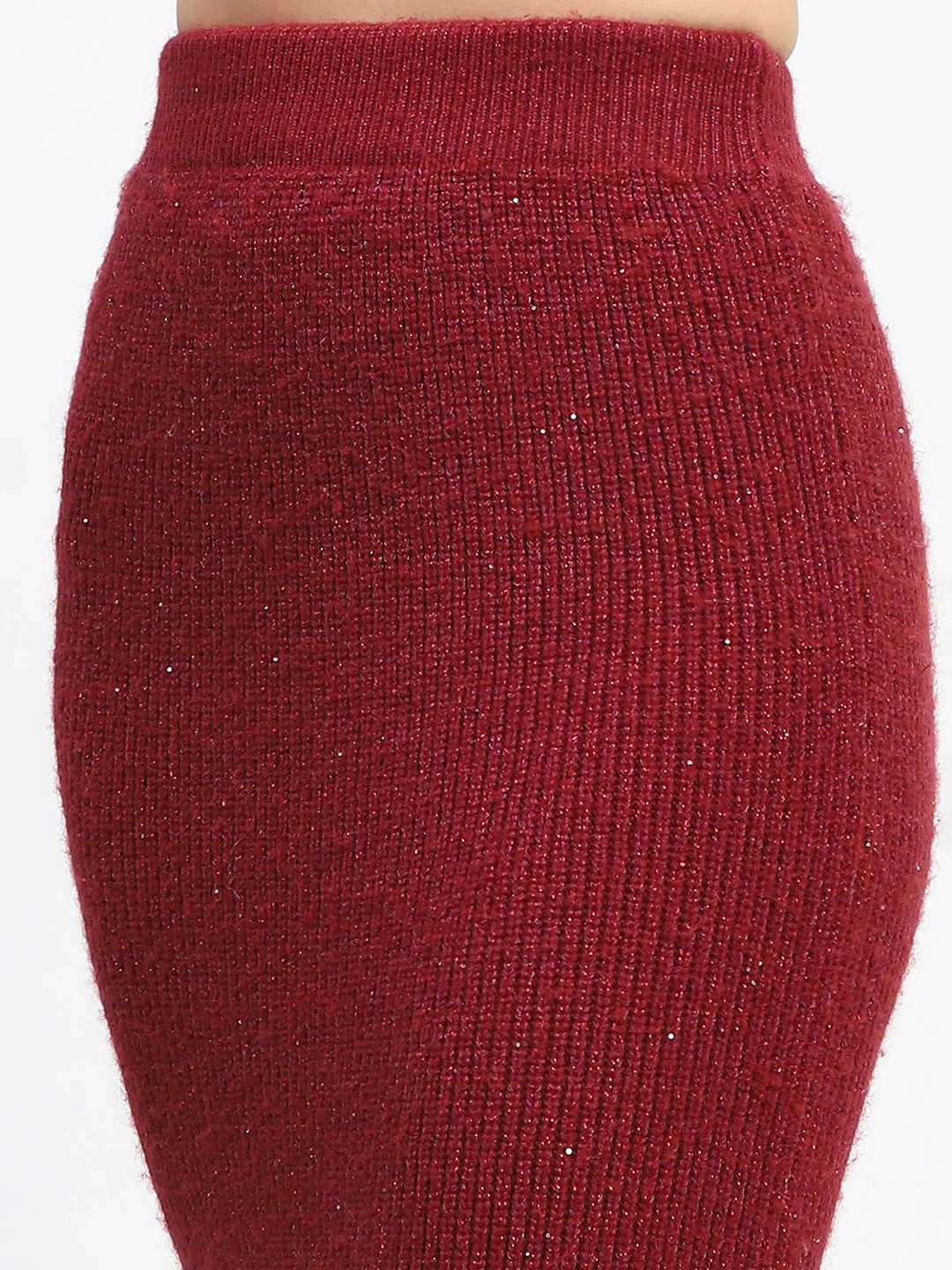 Madame Red Shimmery Turtleneck Top and Skirt Co-ord Set - Image 6