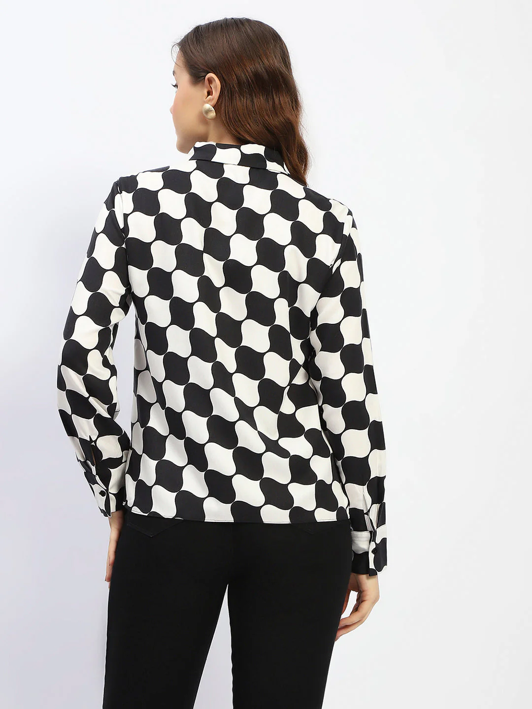 Madame Chessboard Print Black Viscose Shirt - Image 5