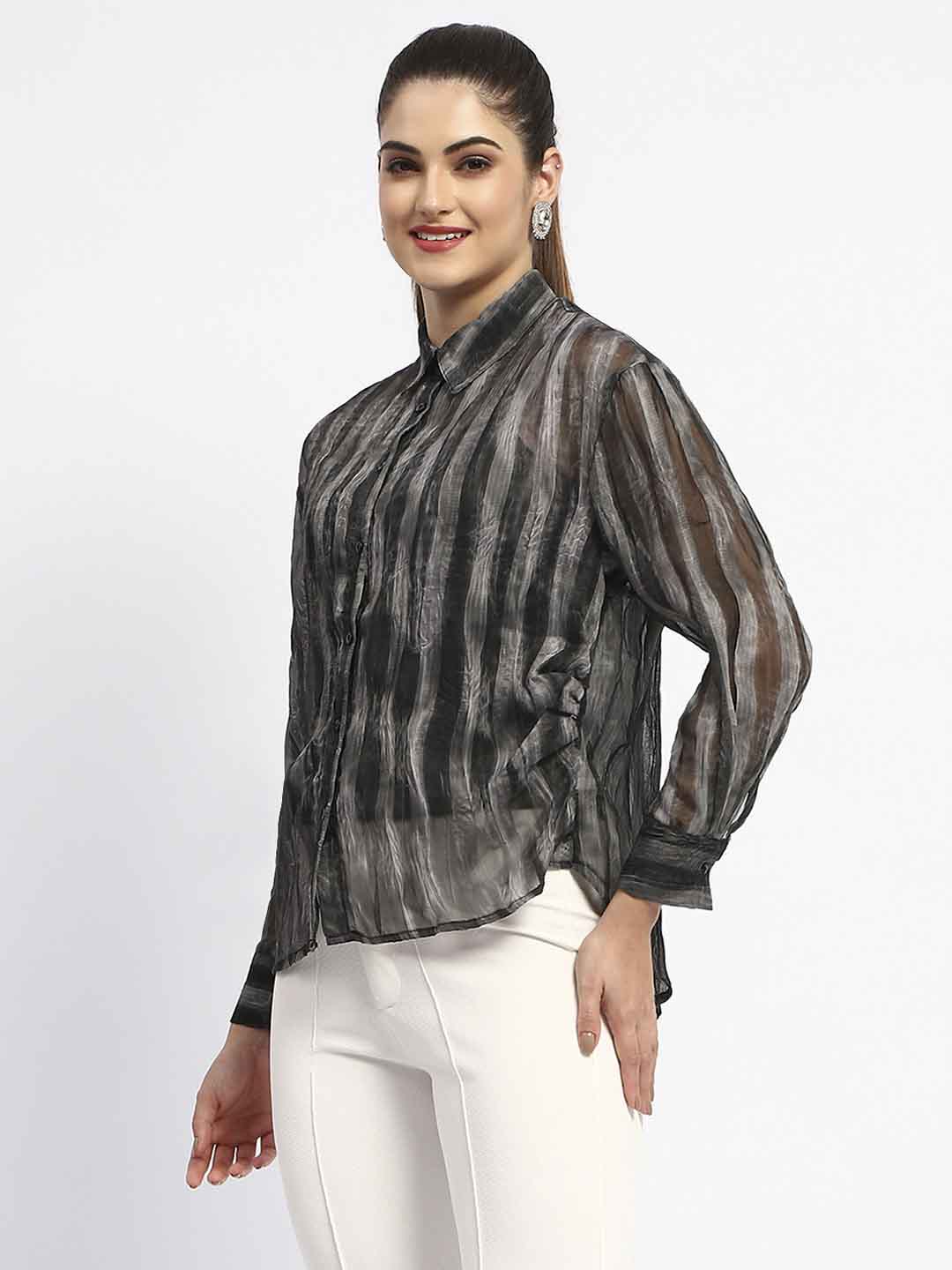 Madame Striped Collared Black Shirt - Image 3