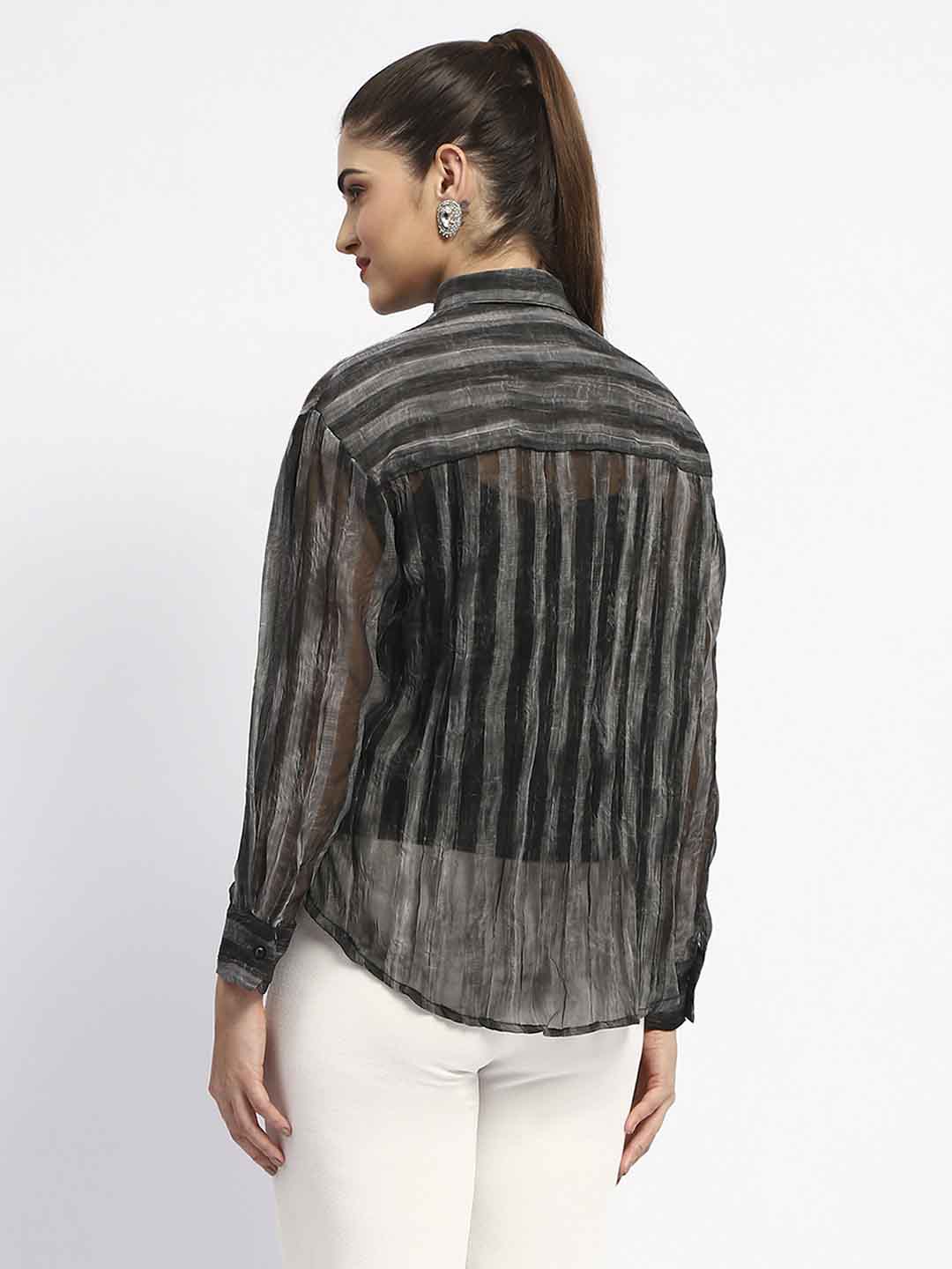 Madame Striped Collared Black Shirt - Image 5