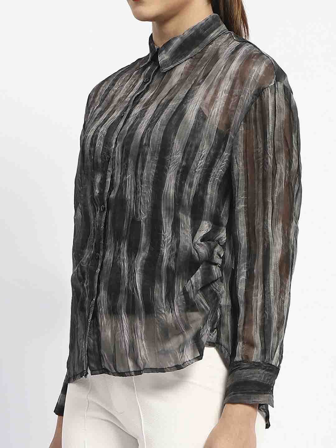 Madame Striped Collared Black Shirt - Image 6
