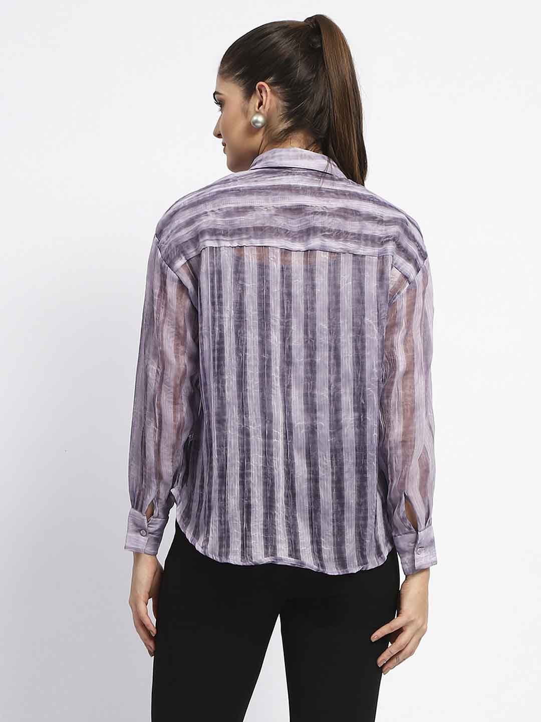 Madame Striped Collared Purple Shirt - Image 5