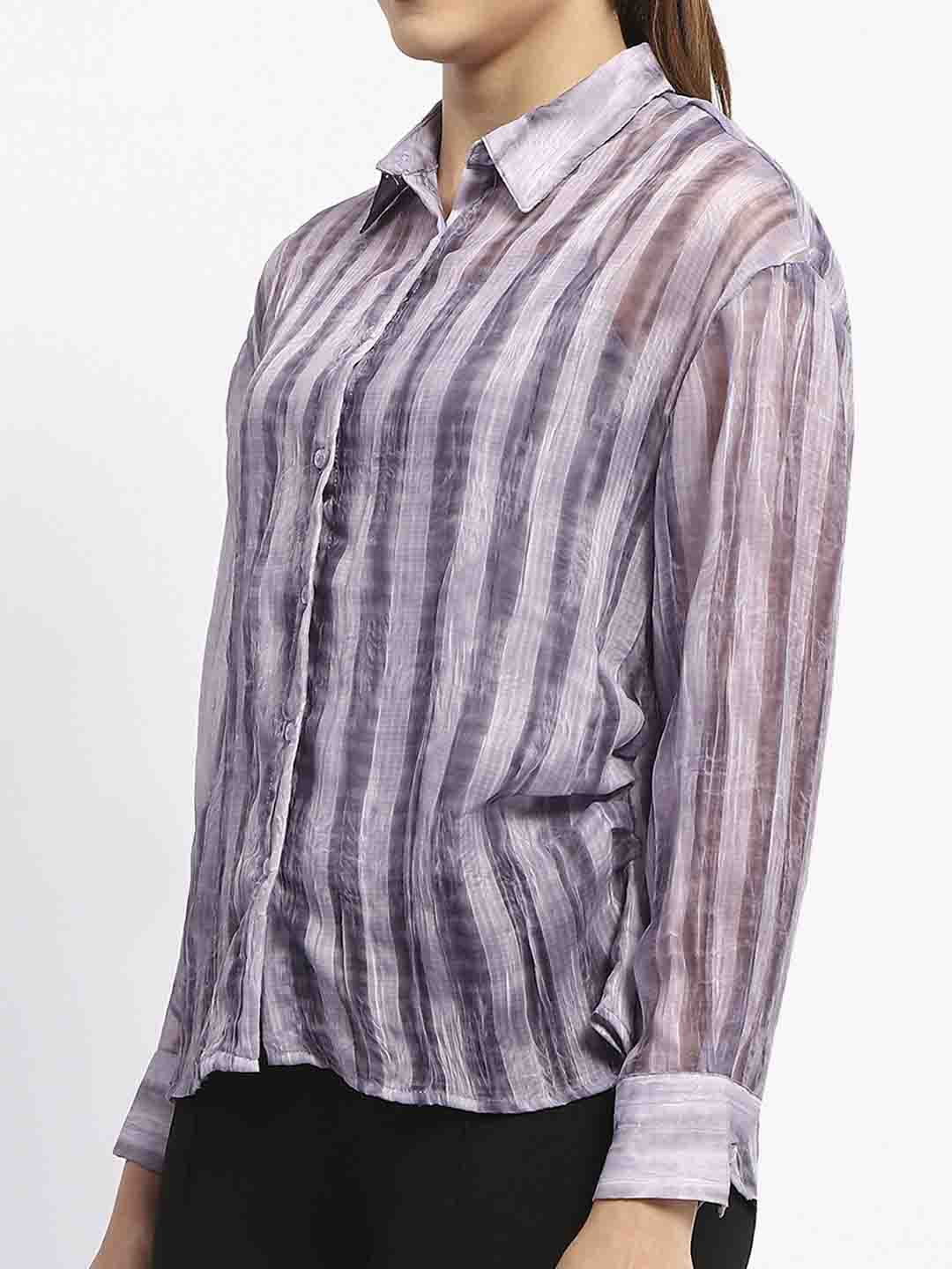 Madame Striped Collared Purple Shirt - Image 6