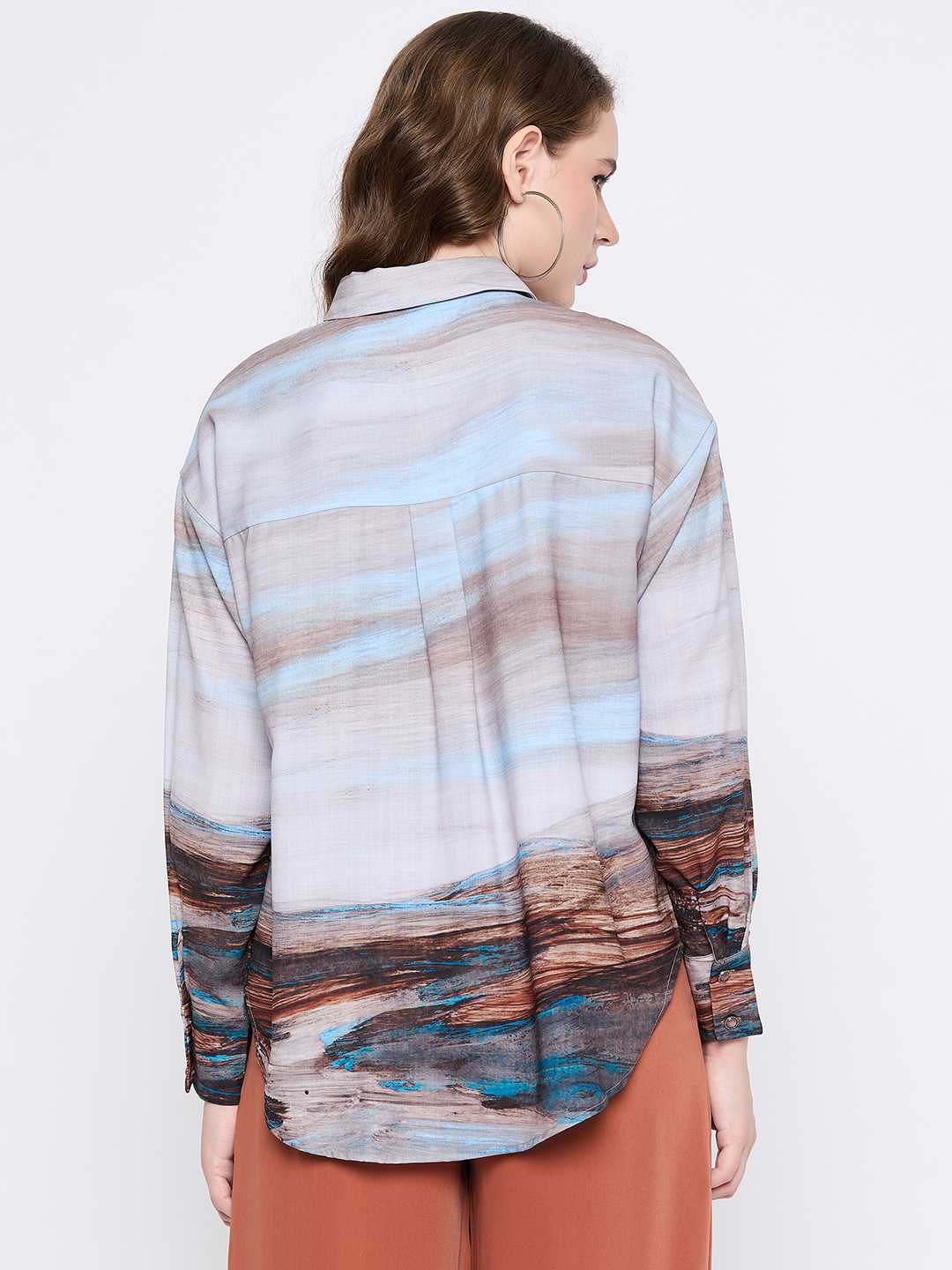 Madame Abstract Print Button Down Sky Blue Shirt Collar Shirt - Image 6