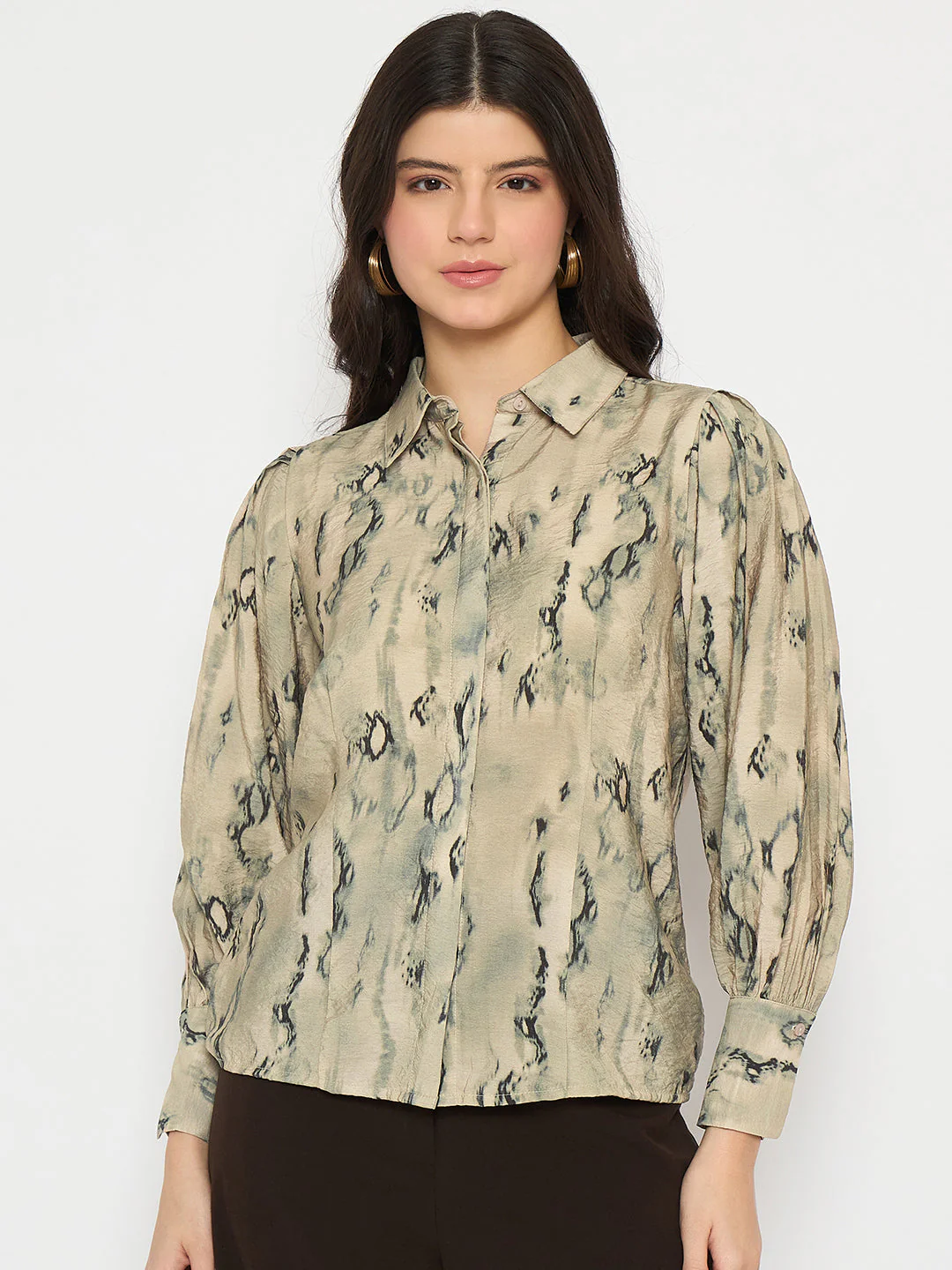 Madame All Over Printed Nylon Blend Grey Shirt - Image 3