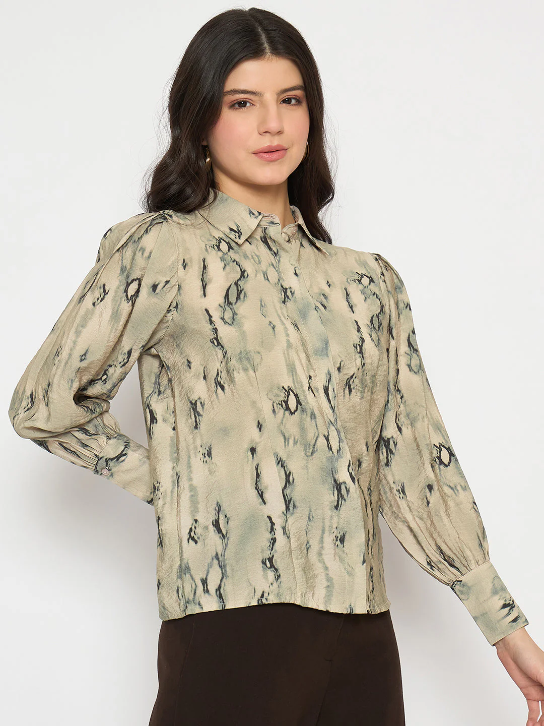 Madame All Over Printed Nylon Blend Grey Shirt - Image 4