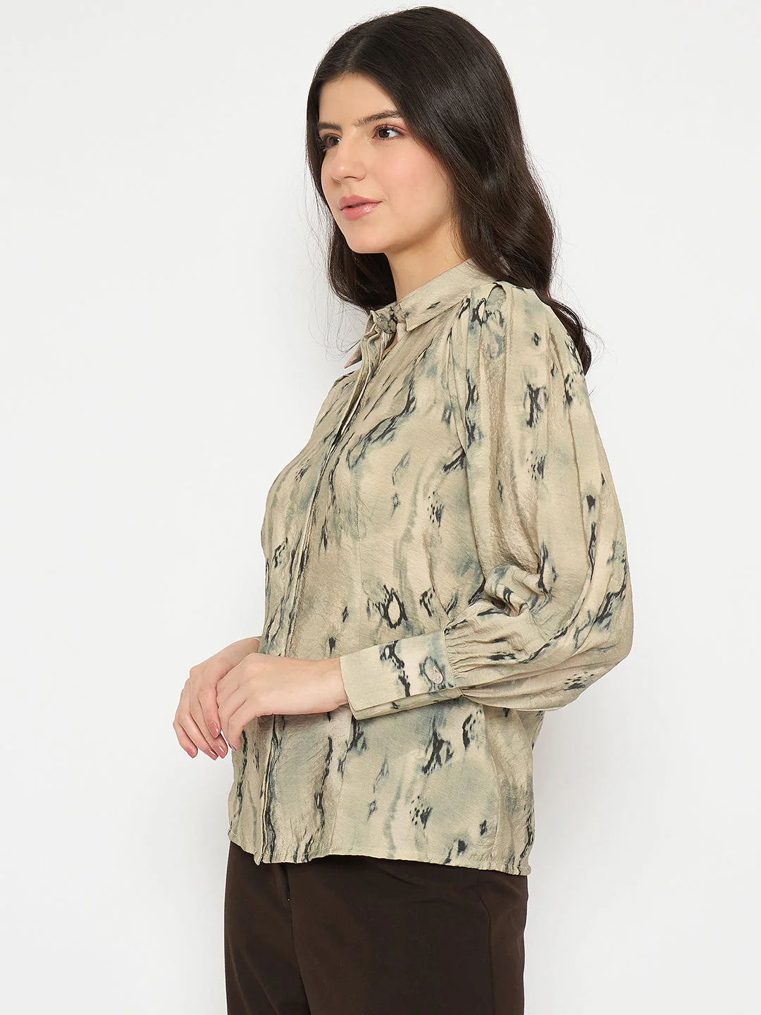 Madame All Over Printed Nylon Blend Grey Shirt - Image 5