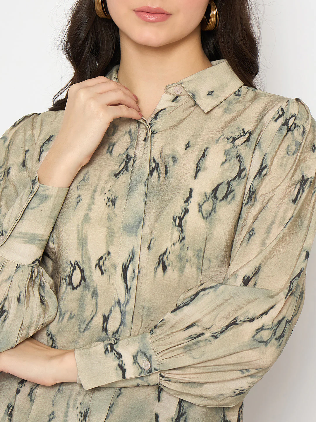 Madame All Over Printed Nylon Blend Grey Shirt - Image 7