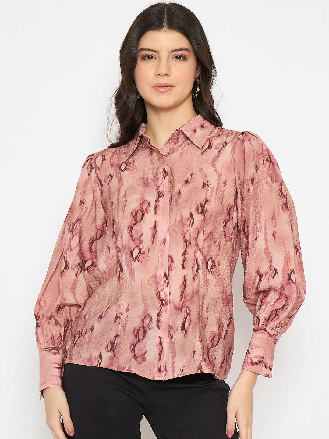 Madame All Over Printed Nylon Blend Pink Shirt - Image 3