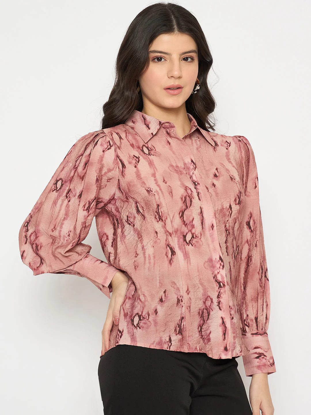 Madame All Over Printed Nylon Blend Pink Shirt - Image 4