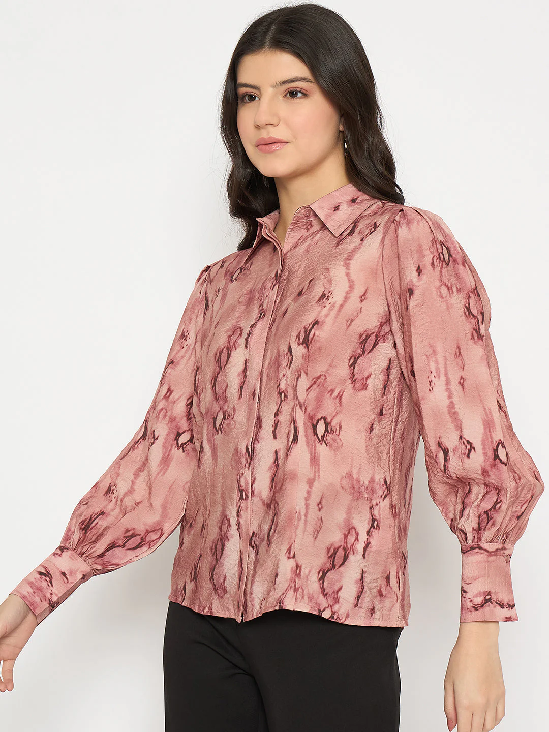 Madame All Over Printed Nylon Blend Pink Shirt - Image 5