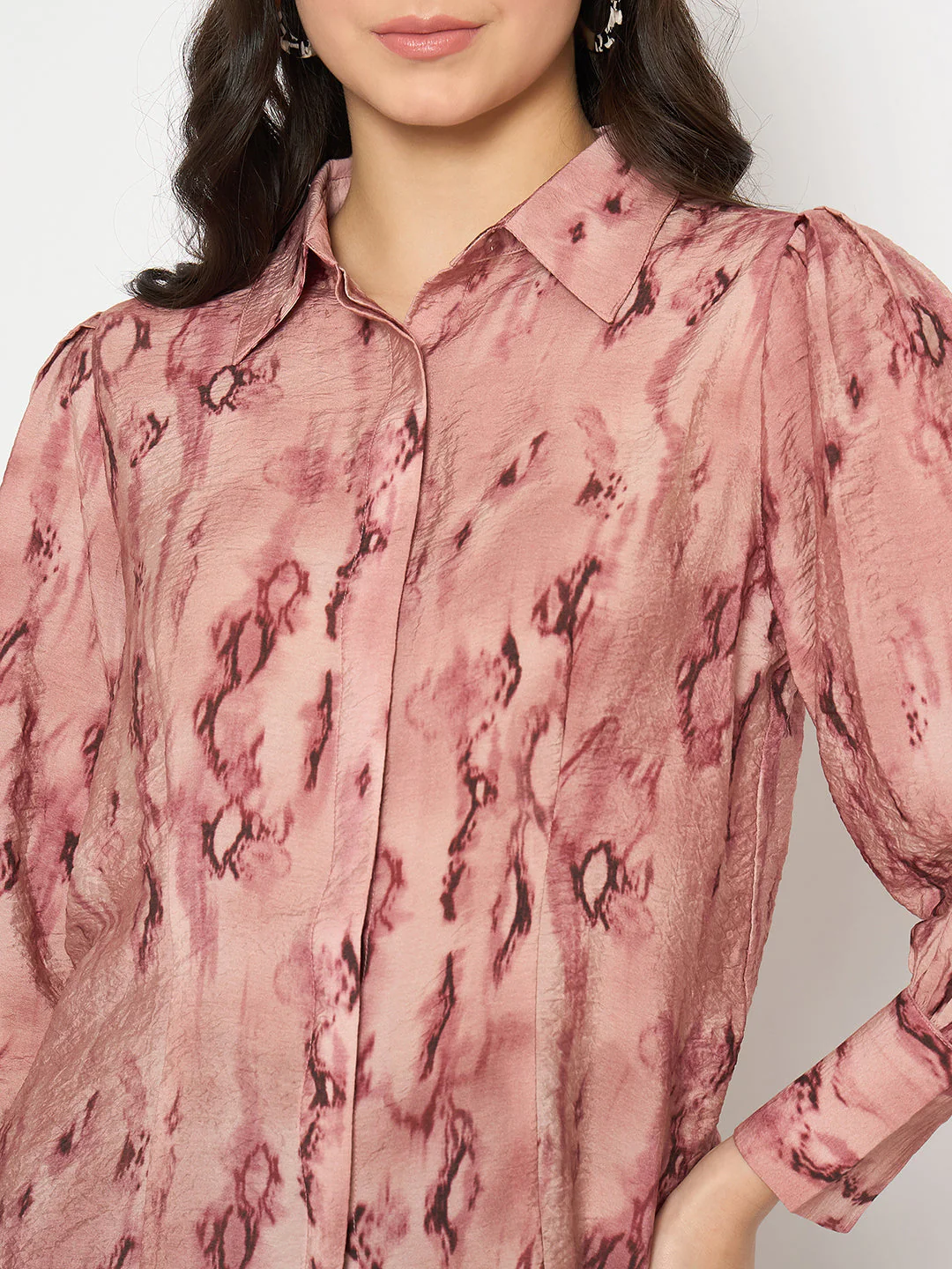 Madame All Over Printed Nylon Blend Pink Shirt - Image 7