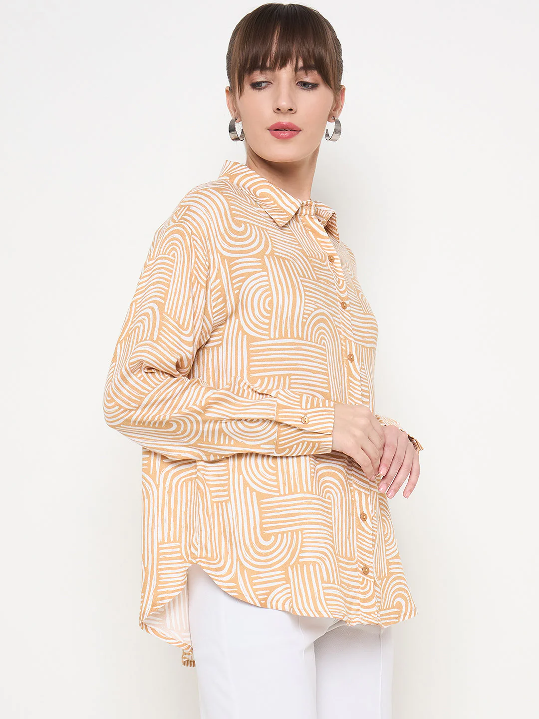 Madame Abstract Print Shirt Collar Brown Shirt - Image 3