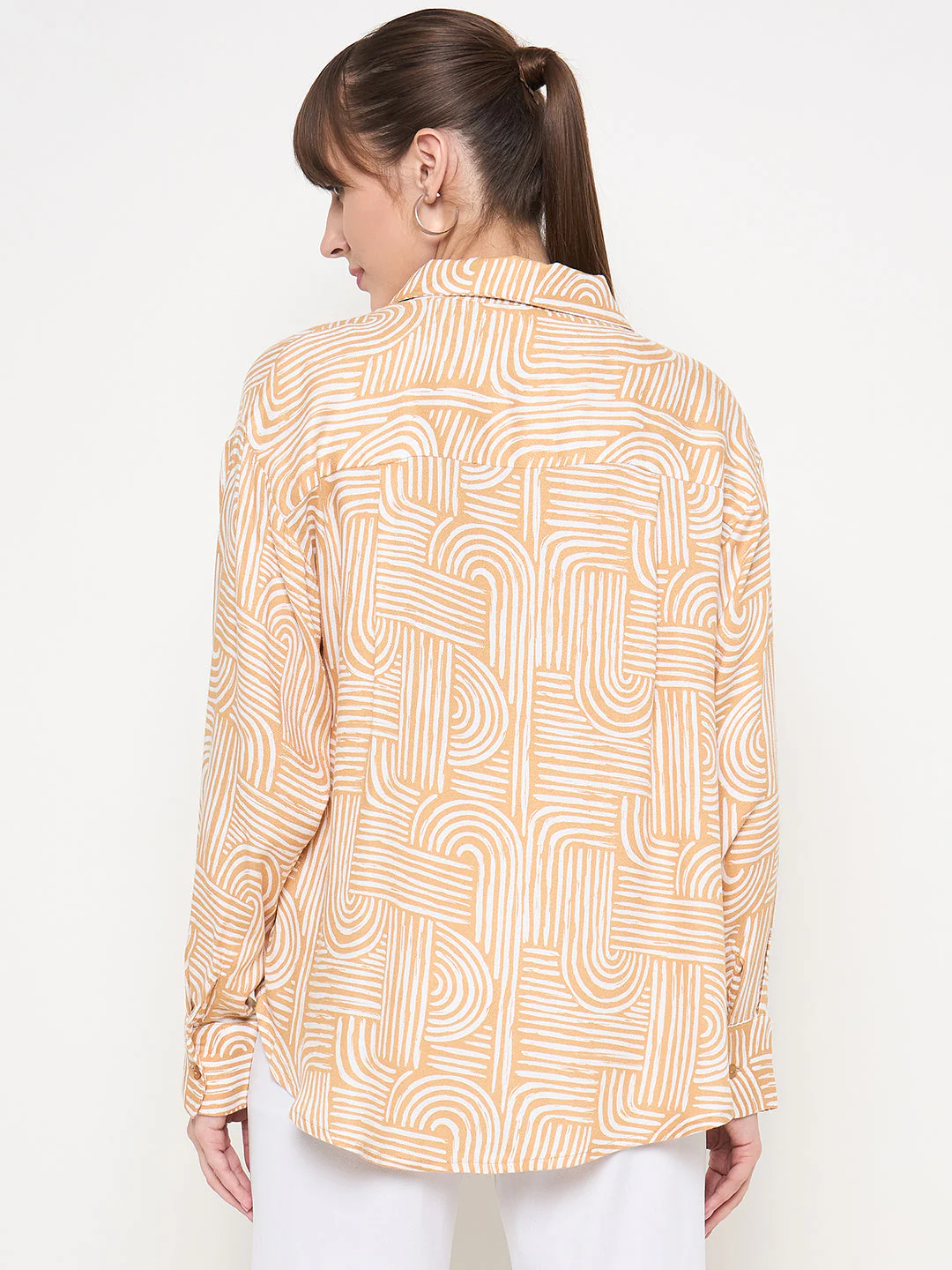 Madame Abstract Print Shirt Collar Brown Shirt - Image 5