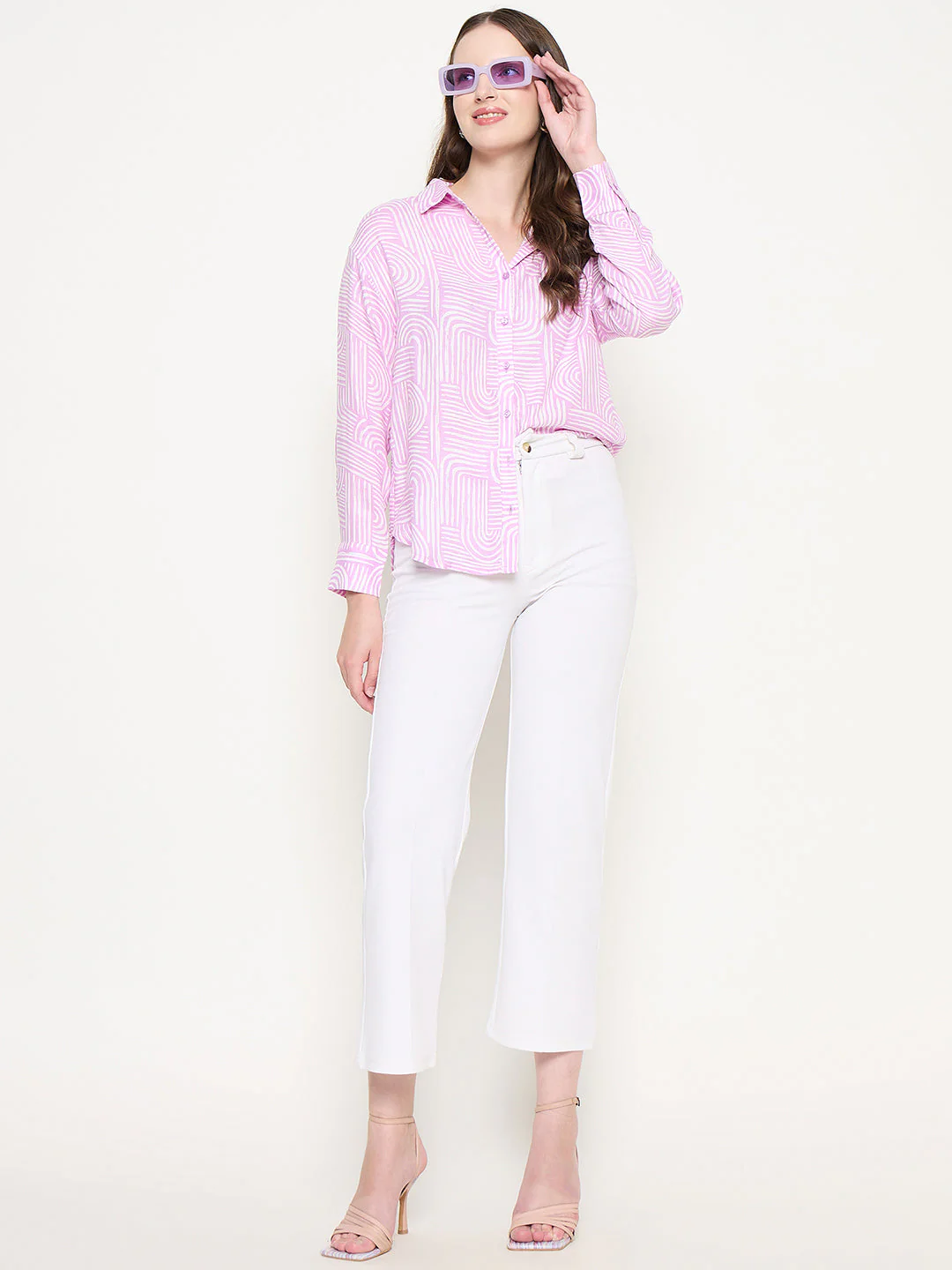 Madame Abstract Print Shirt Collar Purple Shirt - Image 2