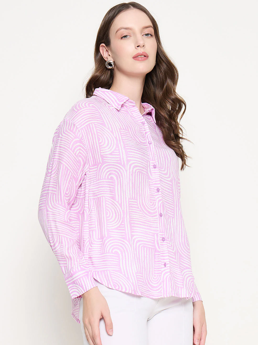 Madame Abstract Print Shirt Collar Purple Shirt - Image 4