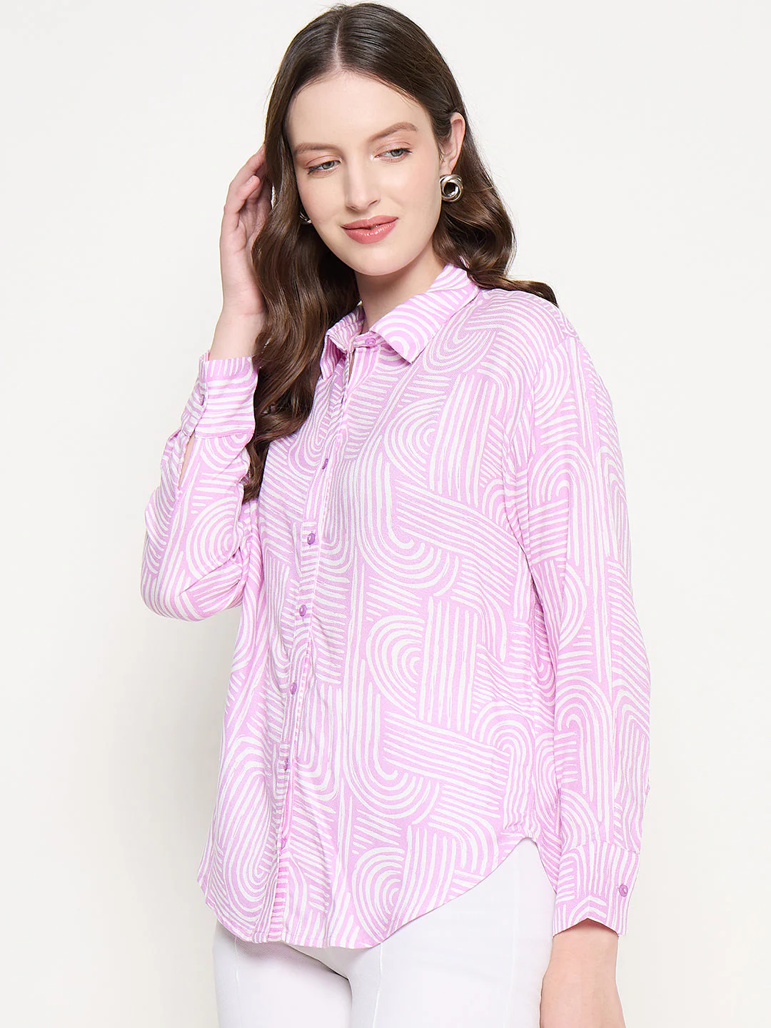 Madame Abstract Print Shirt Collar Purple Shirt - Image 5