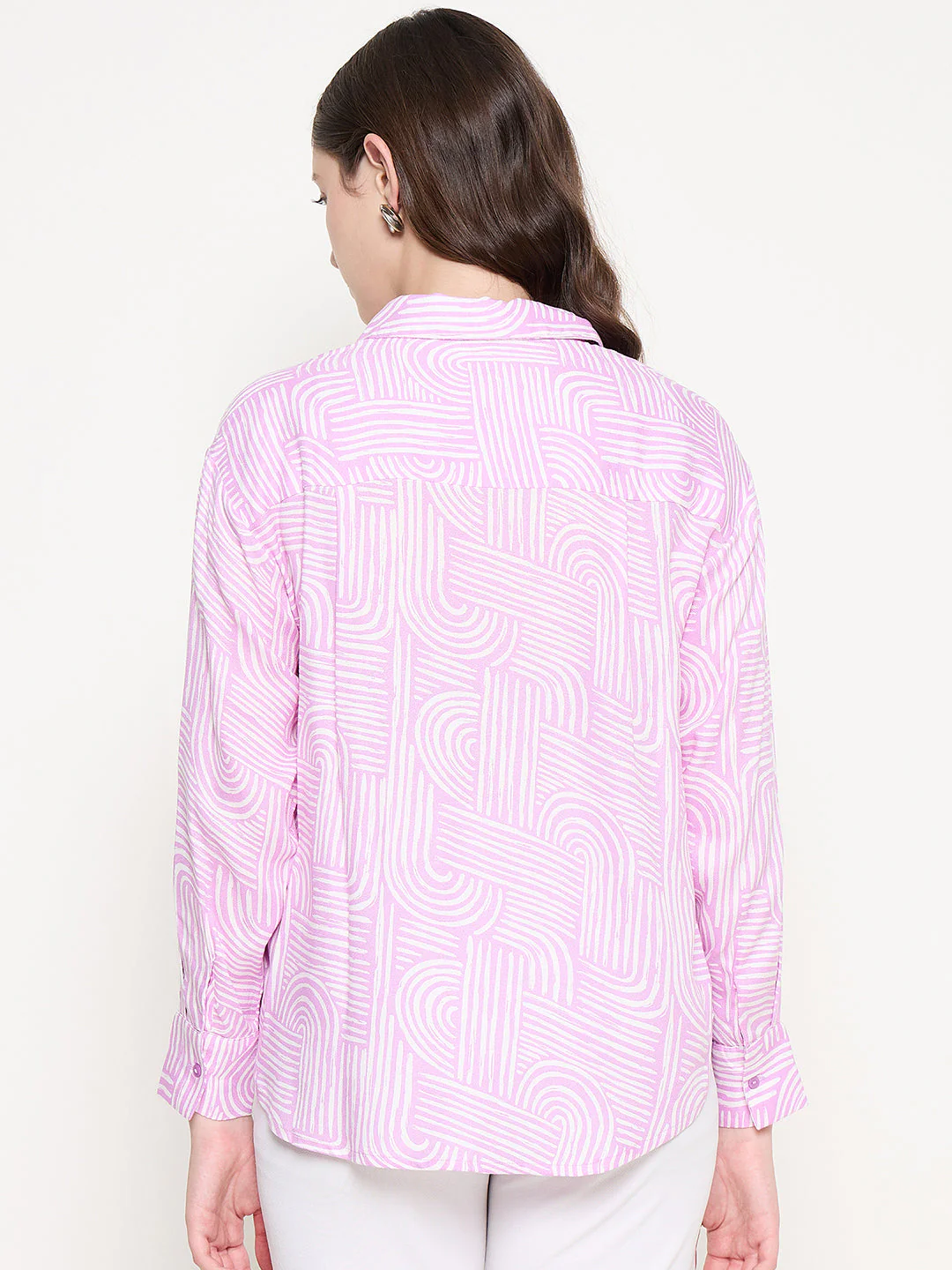 Madame Abstract Print Shirt Collar Purple Shirt - Image 6