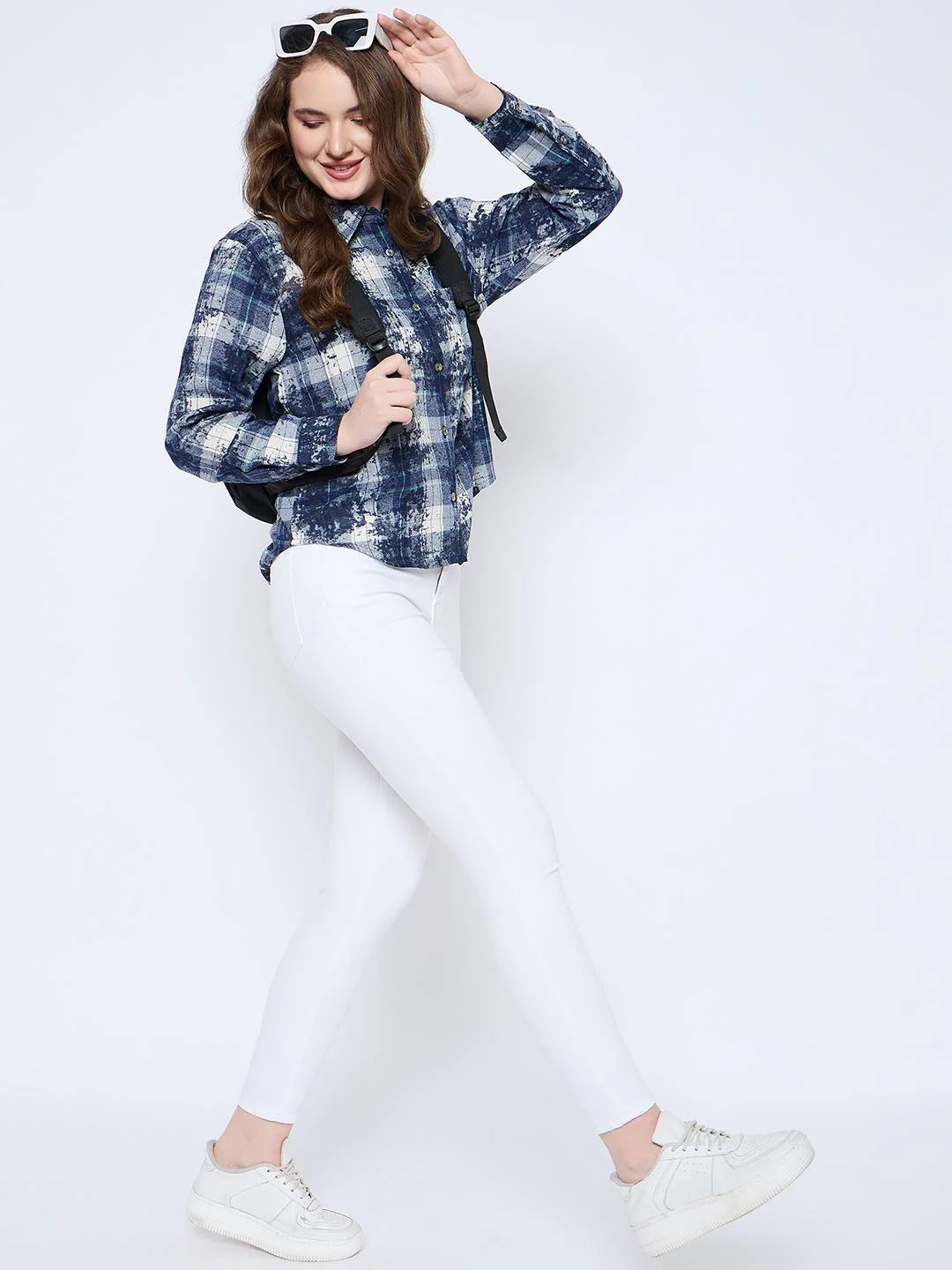 Madame Long Sleeve All Over Printed Shirt Collar Front Button Blue Shirt - Image 3