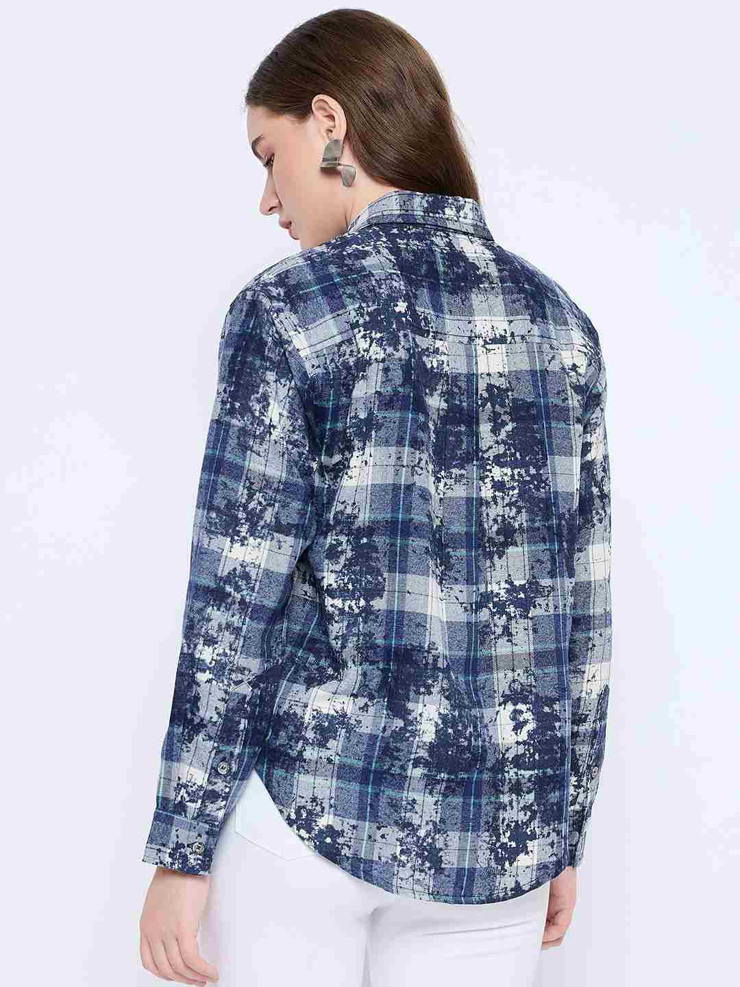 Madame Long Sleeve All Over Printed Shirt Collar Front Button Blue Shirt - Image 6