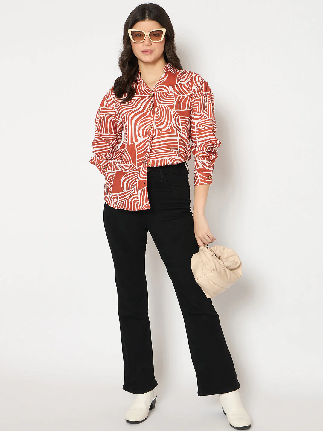 Madame All Over Print Rust Orange Shirt - Image 2