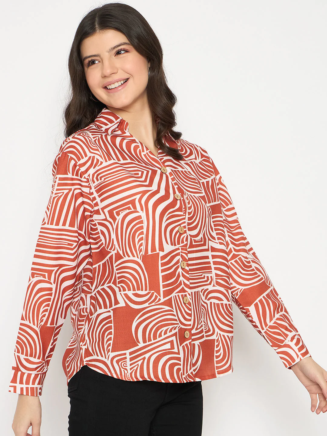 Madame All Over Print Rust Orange Shirt - Image 4