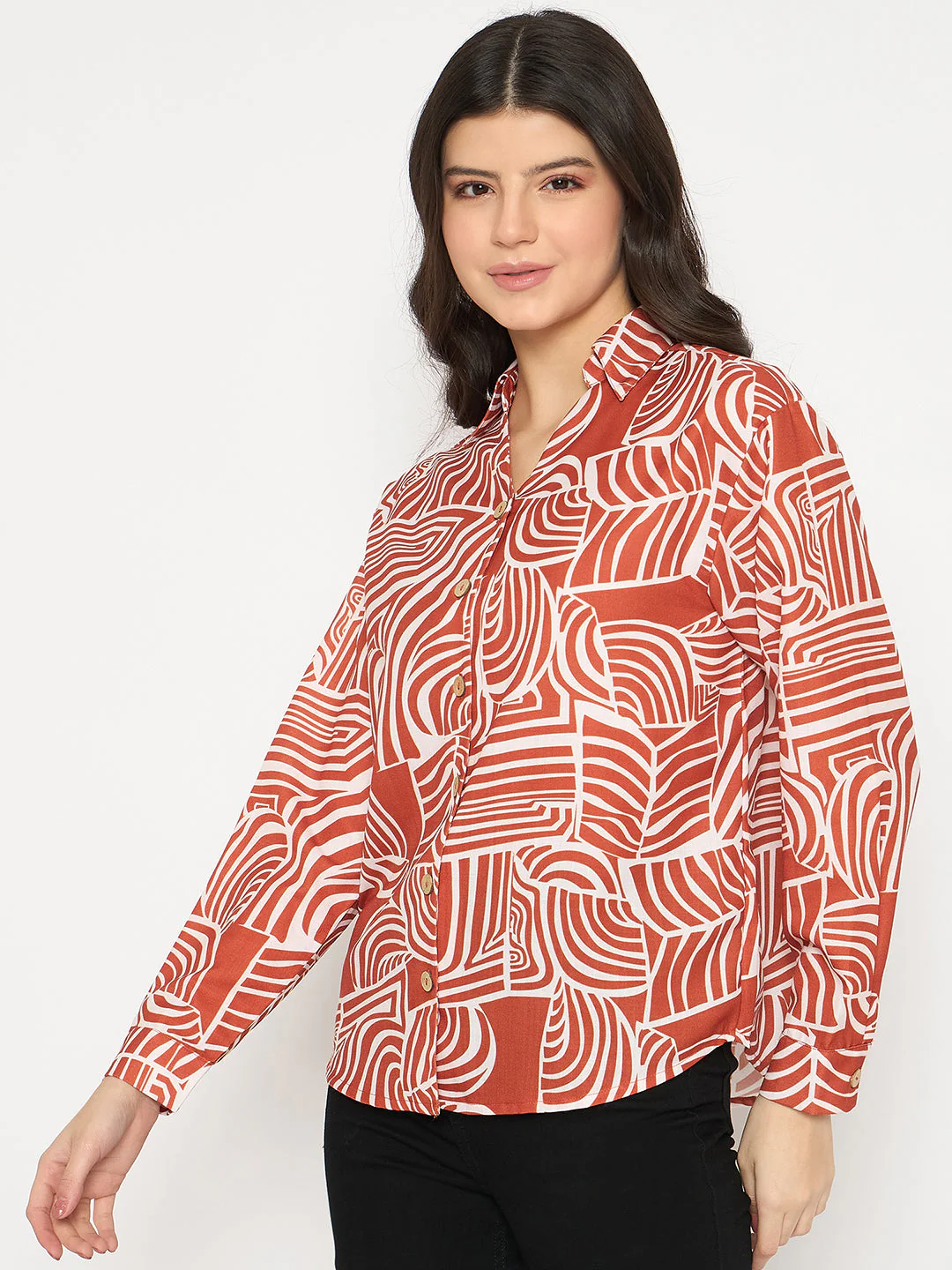 Madame All Over Print Rust Orange Shirt - Image 5