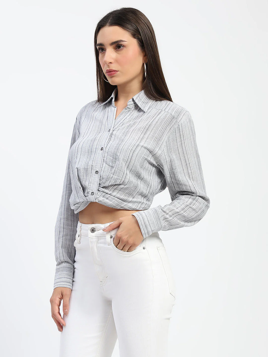 Madame Striped Overlap Detailing Off White Shirt - Image 4