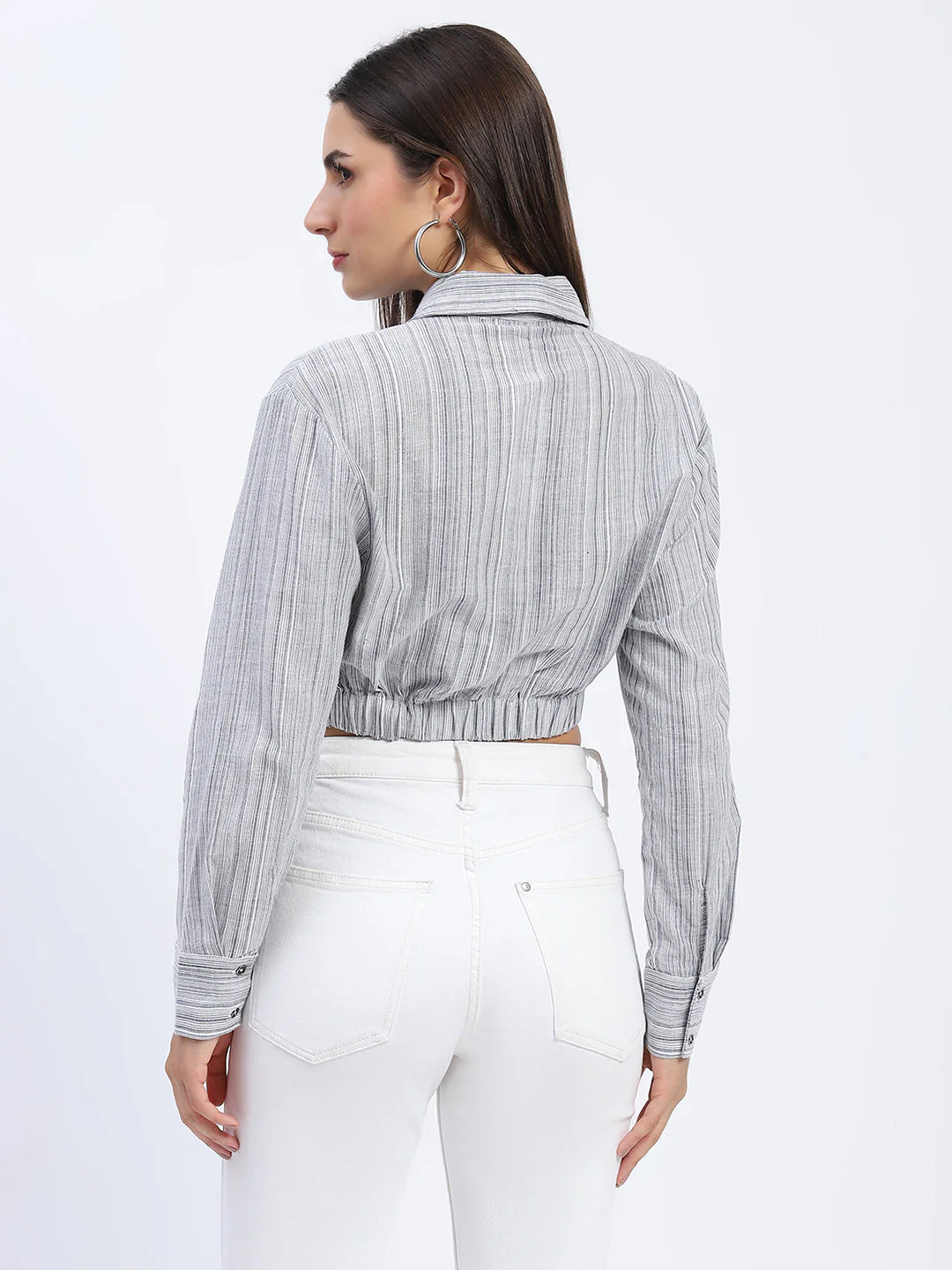 Madame Striped Overlap Detailing Off White Shirt - Image 5